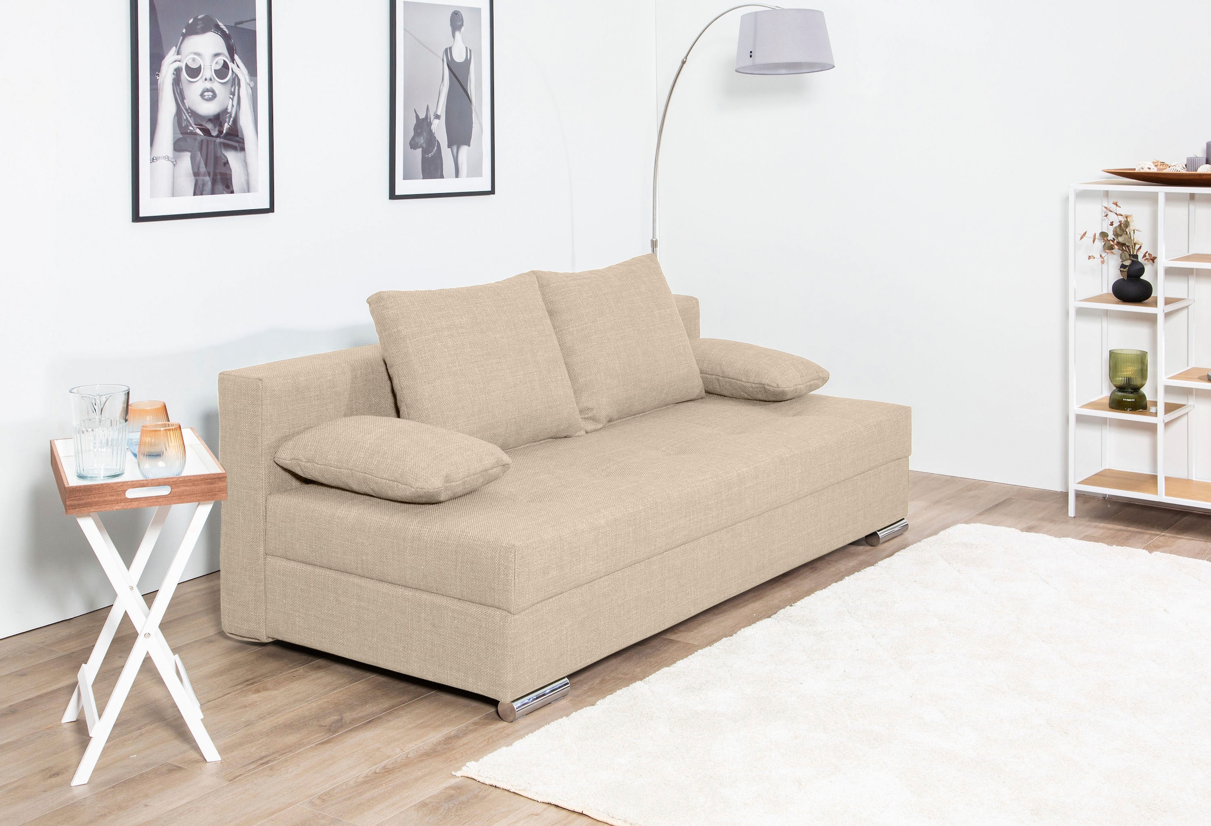 COLLECTION AB Schlafsofa »Tania mit Bettfunktion und Bettkasten«, komfortabler Sitzkomfort: Federkern-Polsterung, inklusive Rückenkissen