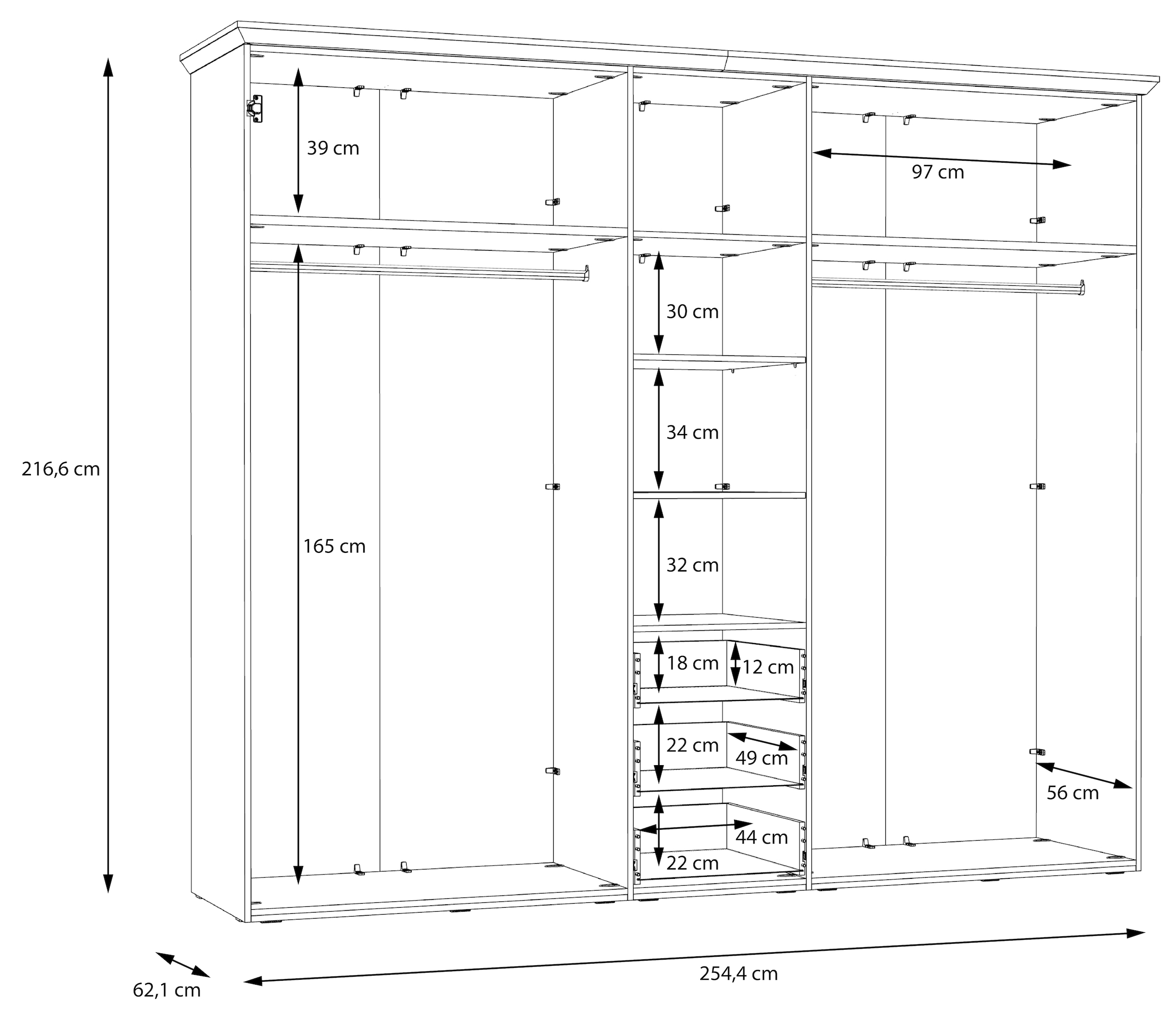 FORTE Kleiderschrank »Iloppa«, (Maße: B/H/T ca. 155x192,6x57,3 cm), im Landhausstil