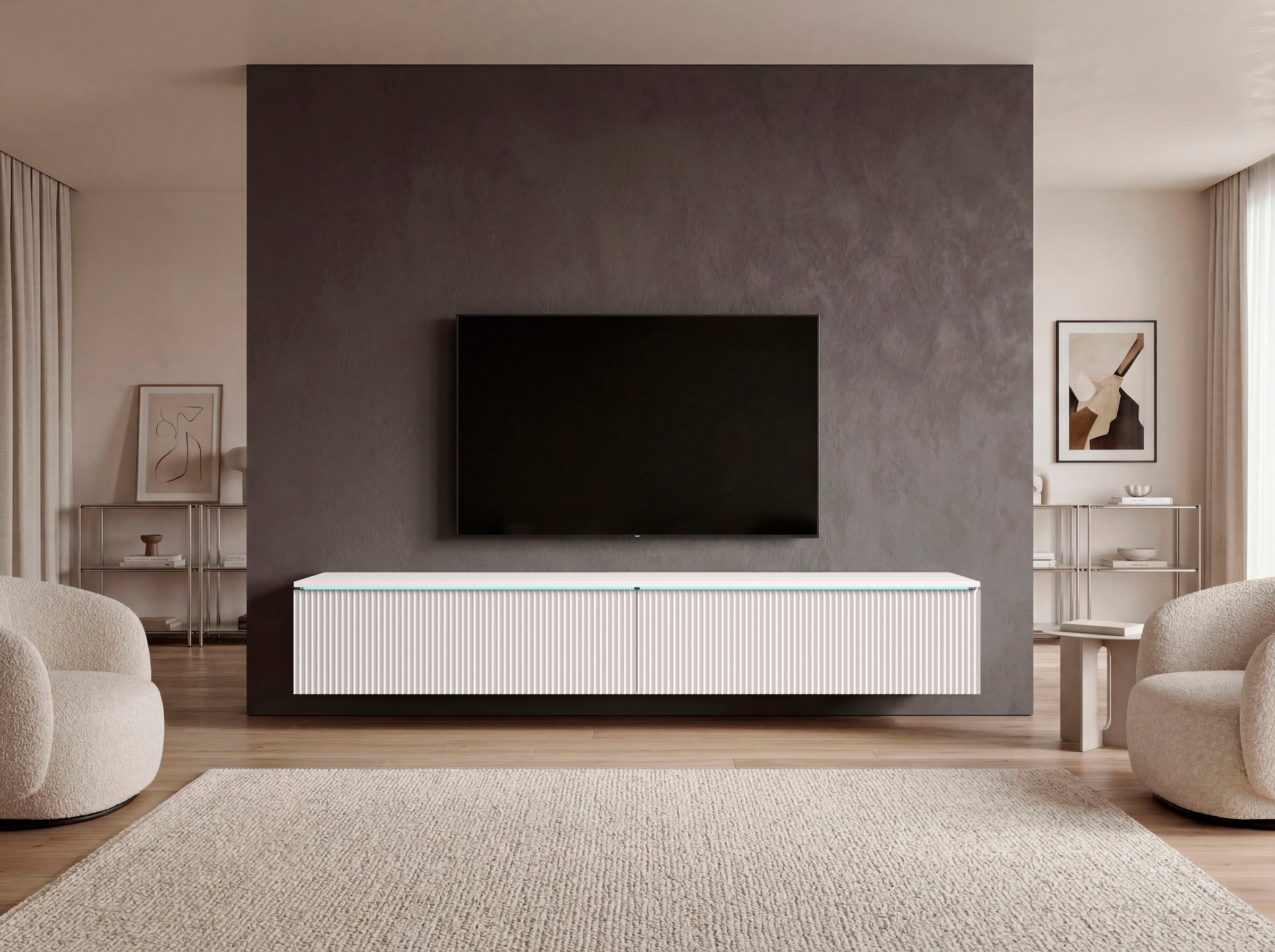 Home affaire Lowboard »Vera, wahlweise mit oder ohne Beleuchtung« gefräste MDF Front mit 3D Effekt, stehend und hängend montierbar