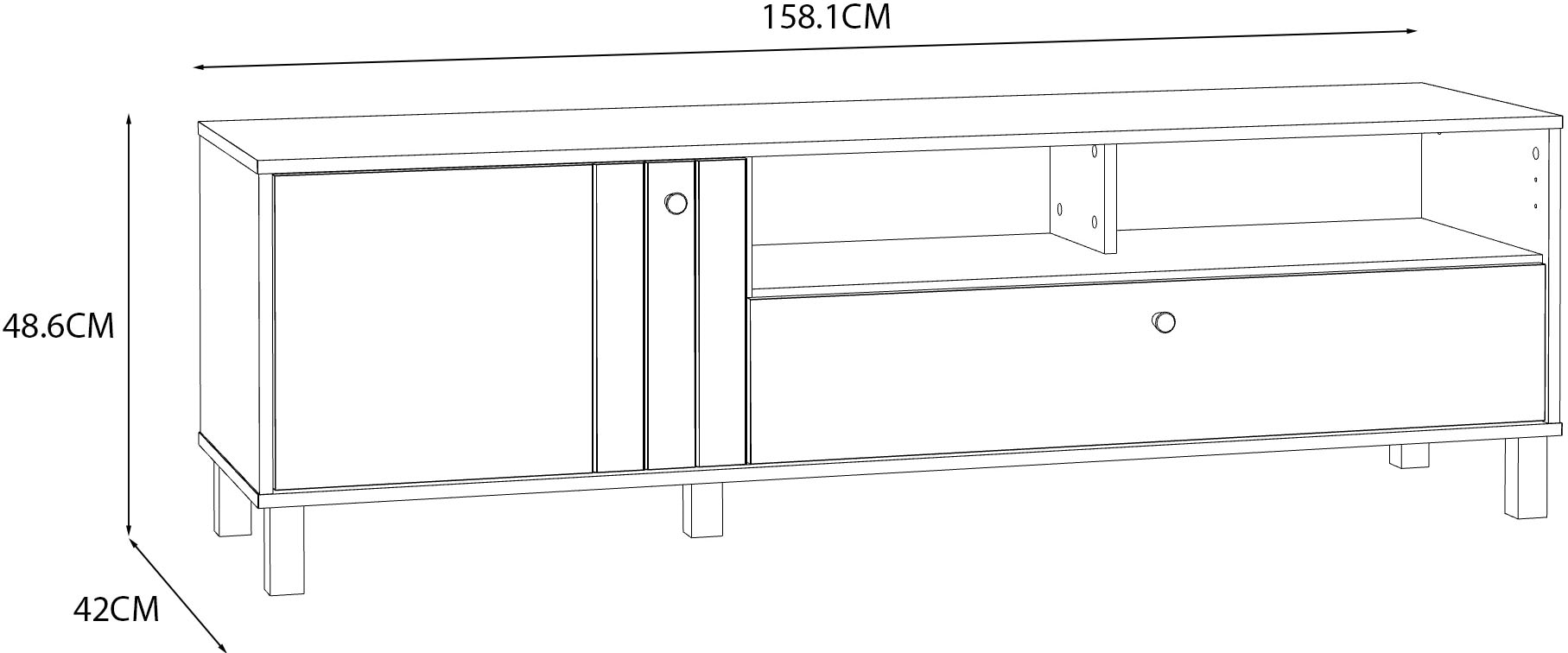 FORTE Lowboard »KillarneyTV-Board, TV-Schrank«, TV Board, Soft Close, Schublade, offene Fächer