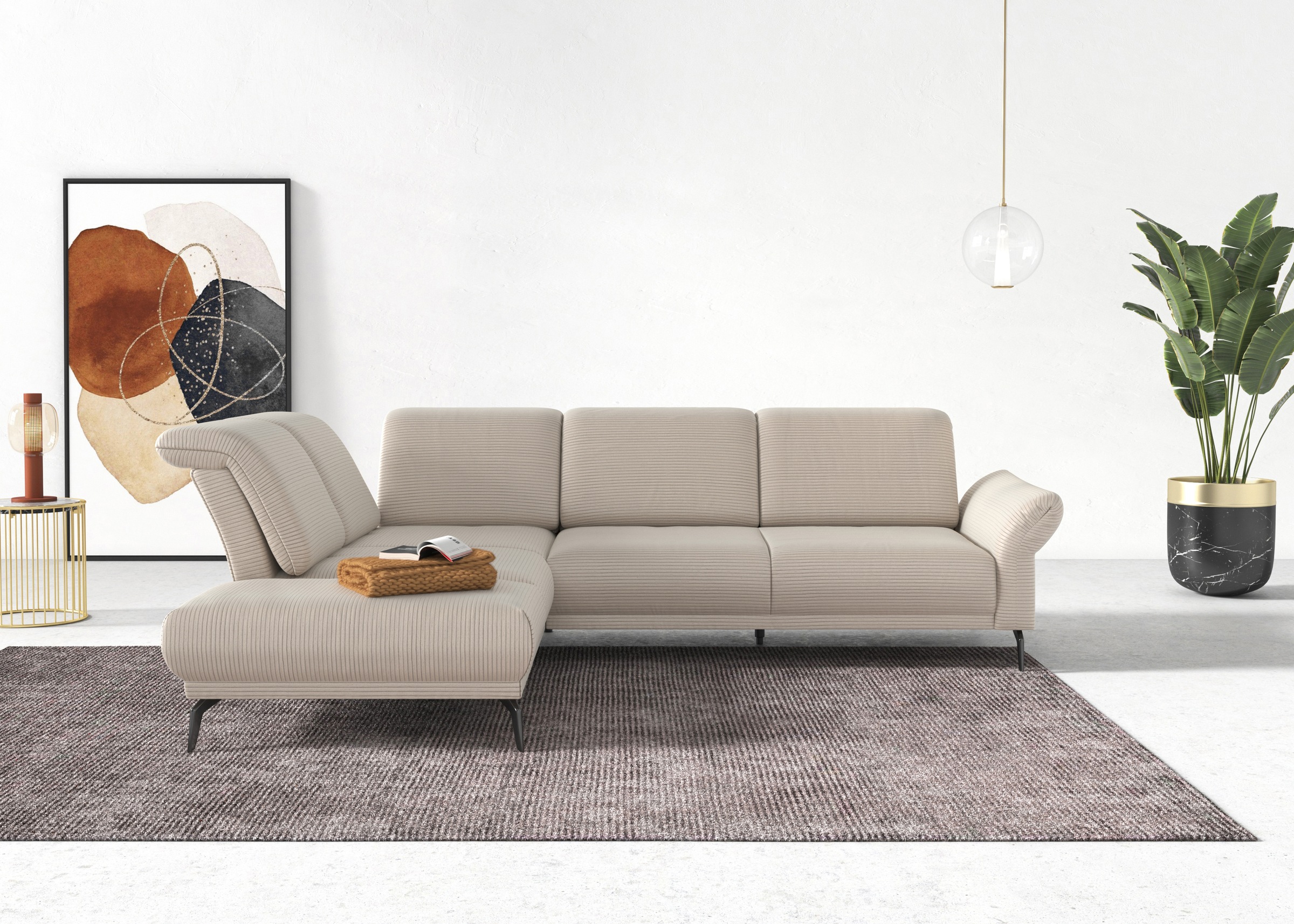 INOSIGN Ecksofa »Coco L-Form«, Sitztiefen-, Arm- und Kopfteilverstellung, Cord-Bezug, Fußhöhe 15 cm