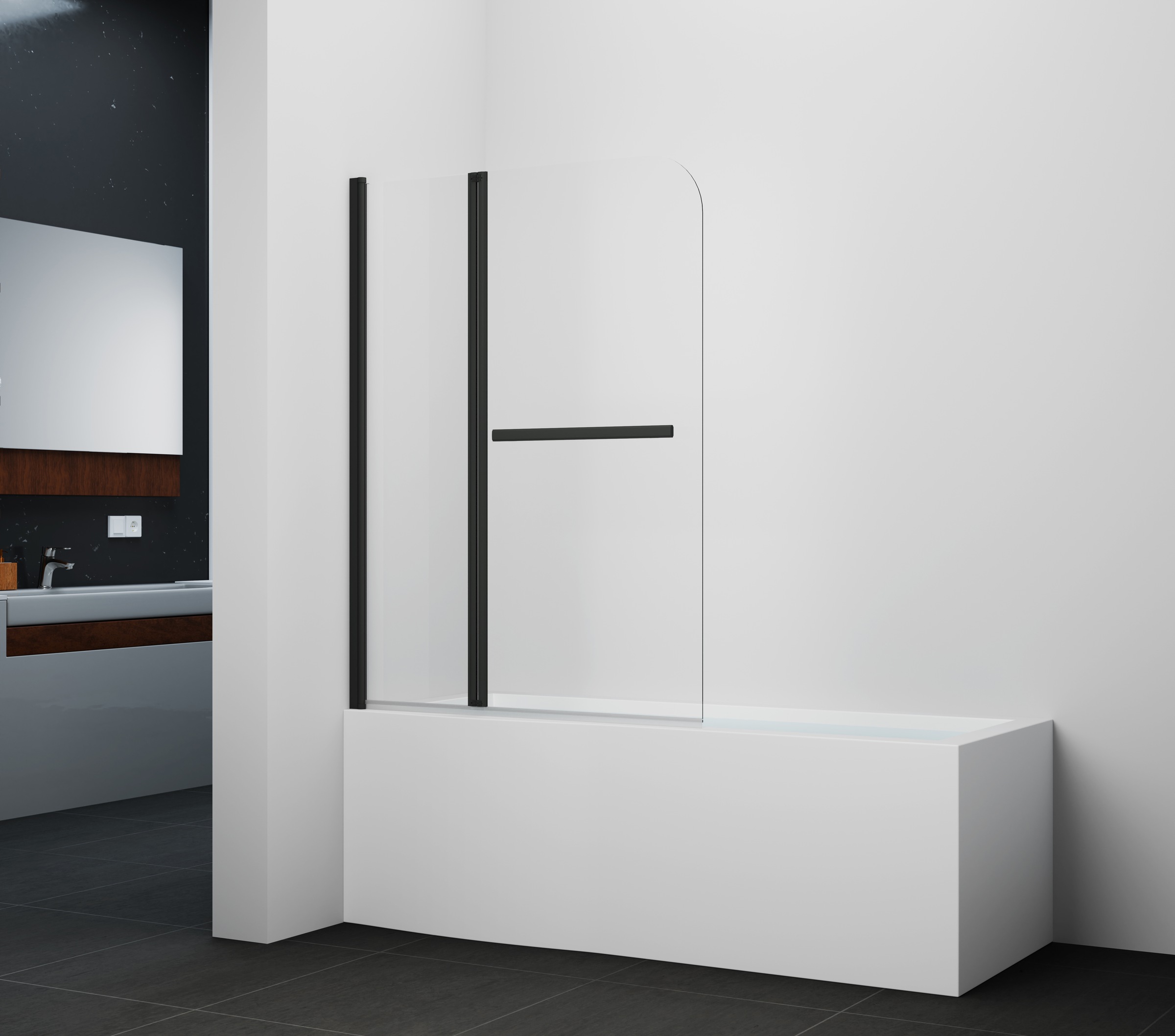 Marwell Badewannenfaltwand »Black Vital 2« mattschwarzes Aluminiumprofil und integrierter Handtuchhalter