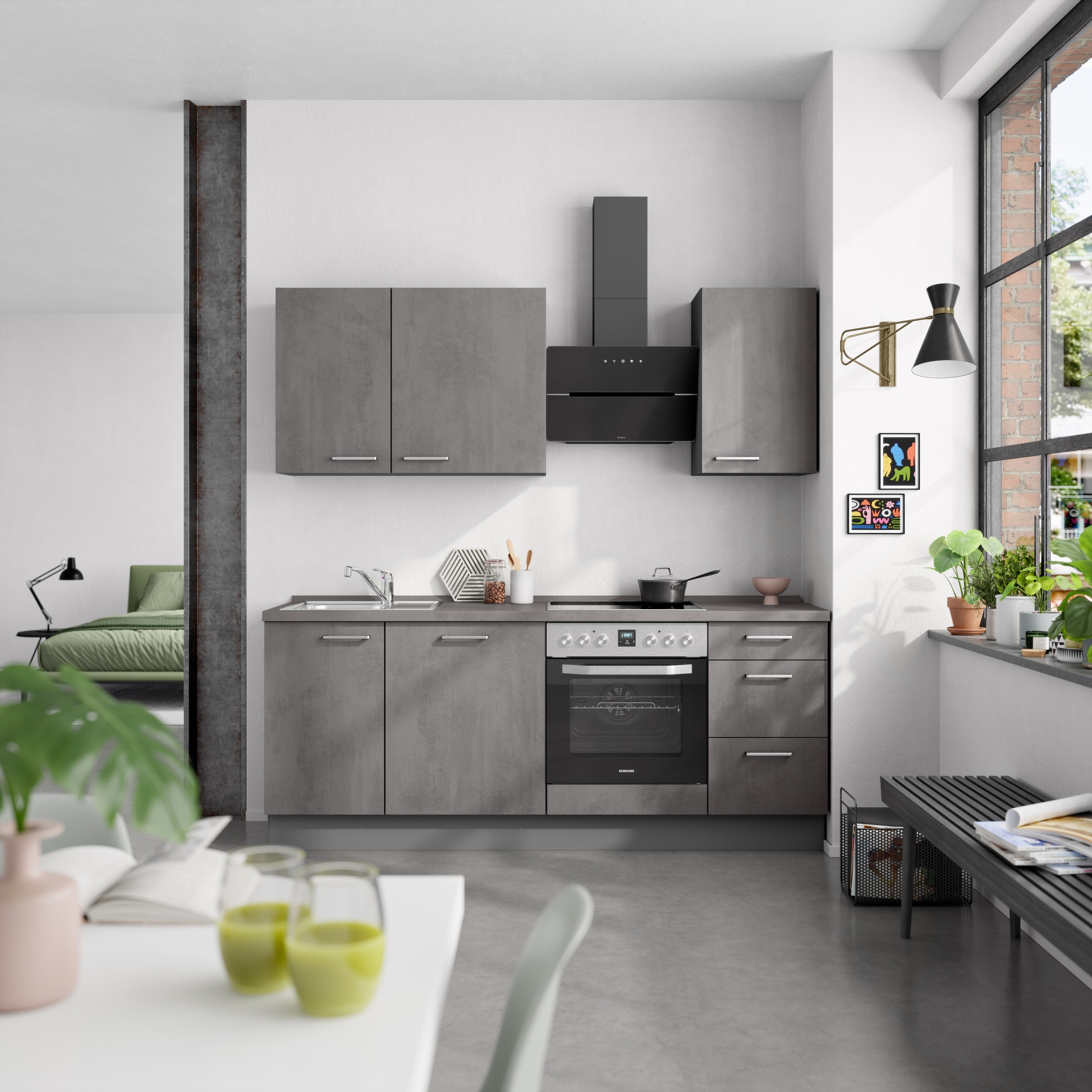 nobilia® Küchenzeile »"Riva II"«, vormontiert, Ausrichtung wählbar, Breite 210 cm, wahlw. mit E-Geräten