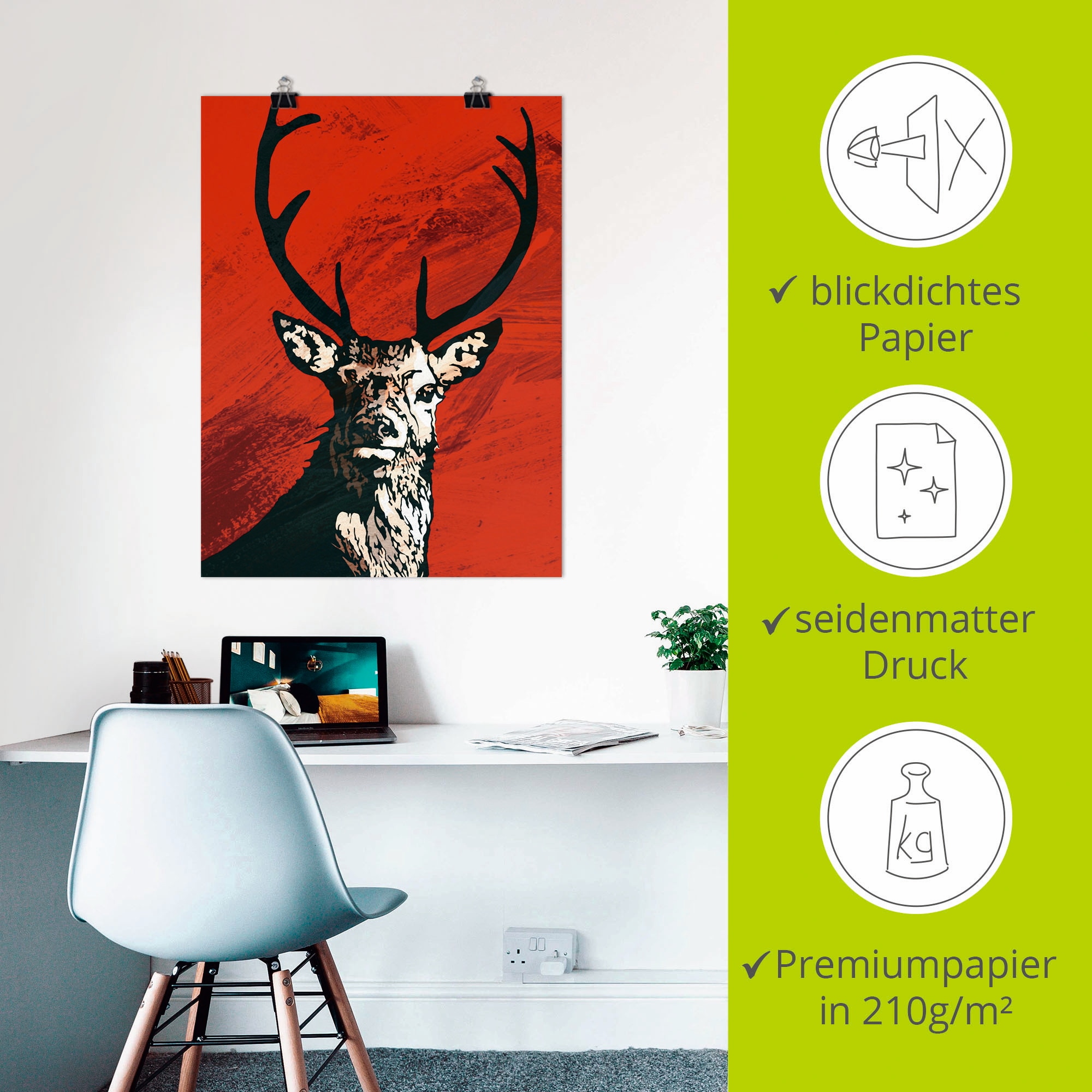 Artland Wandbild »Hirsch«, Wildtiere, (1 St.), als Leinwandbild, Poster in verschied. Größen