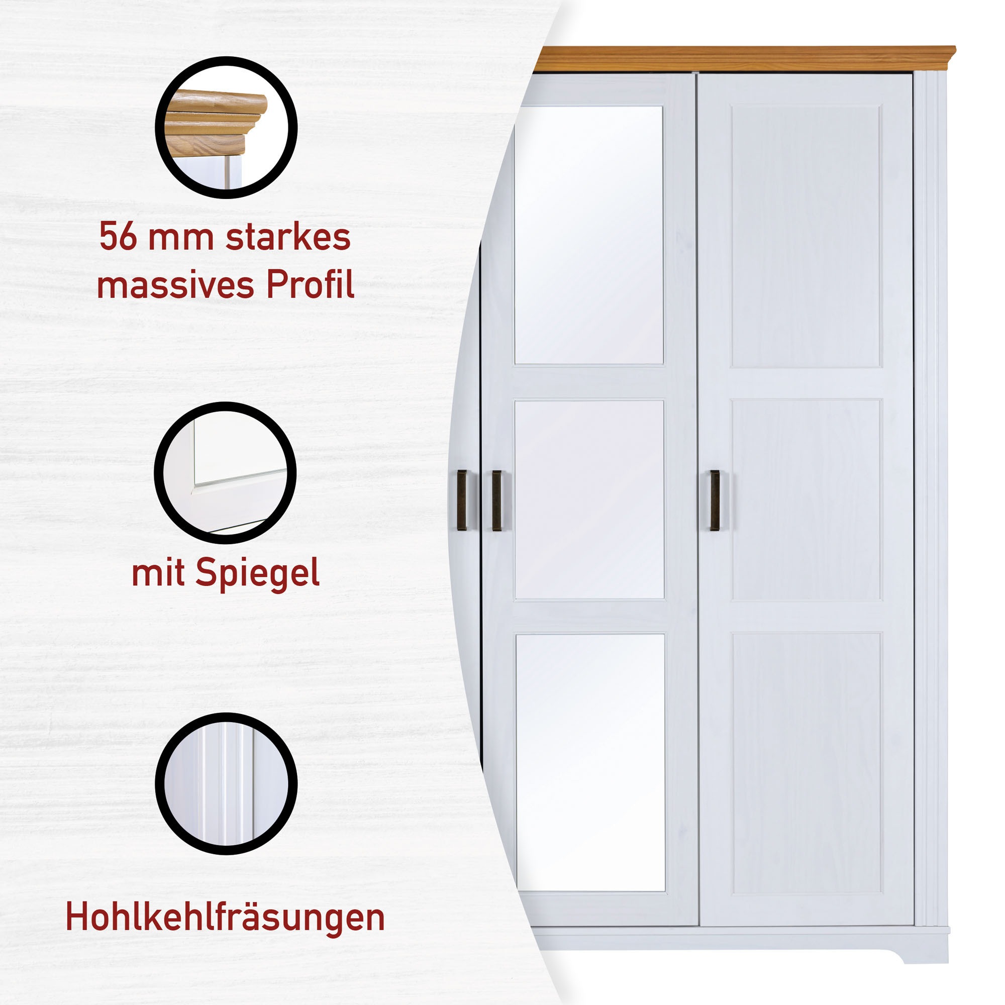 Inter Link Drehtürenschrank »Maluno« 1 Stk. tlg. Kiefer Massiv, Soft-Close, BxTxH: ca. 215,60 x 64 x 208 cm