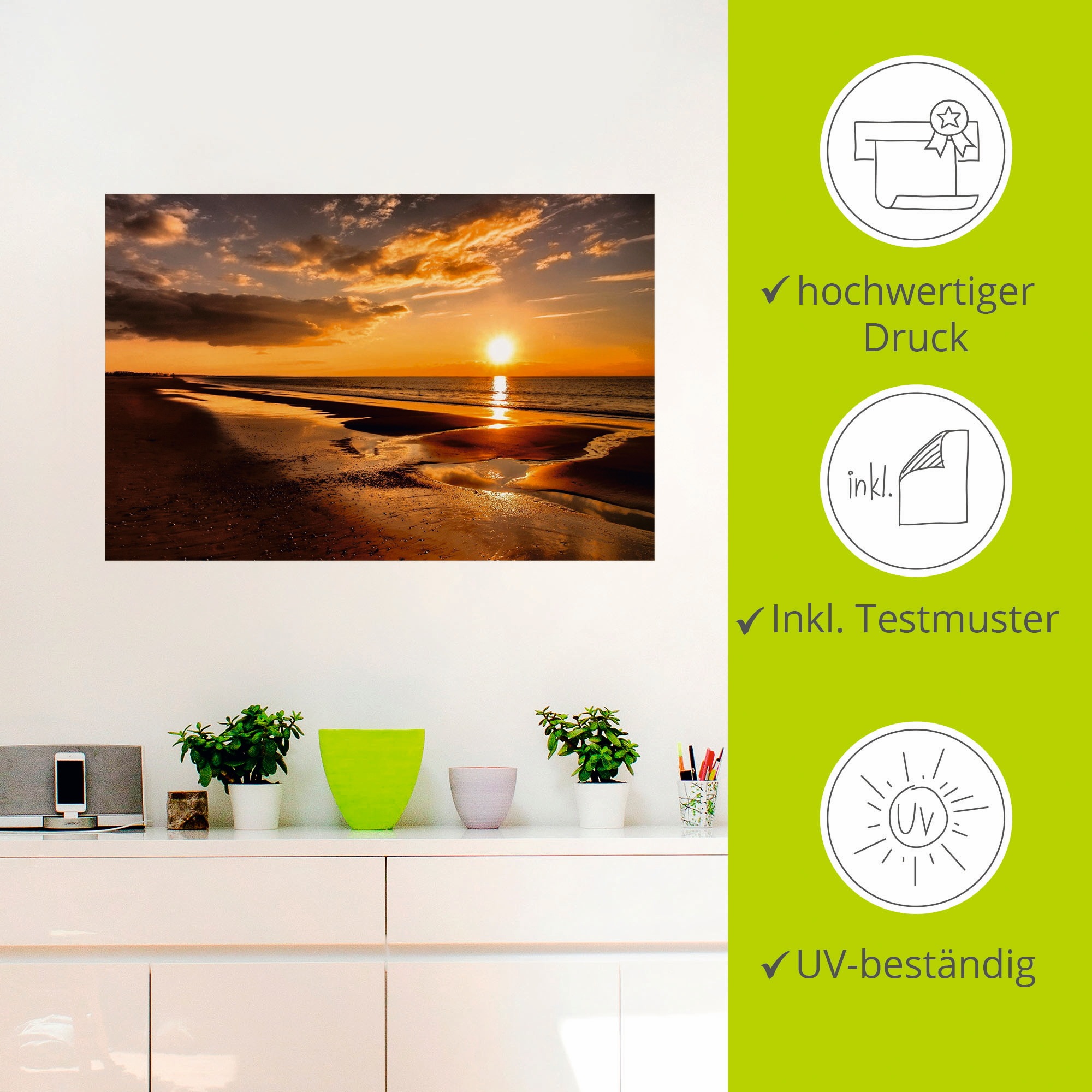 Artland Wandbild »Sonnenuntergang am Mittelmeer«, Strand, (1 St.), als Leinwandbild, Poster, Wandaufkleber in verschied. Größen
