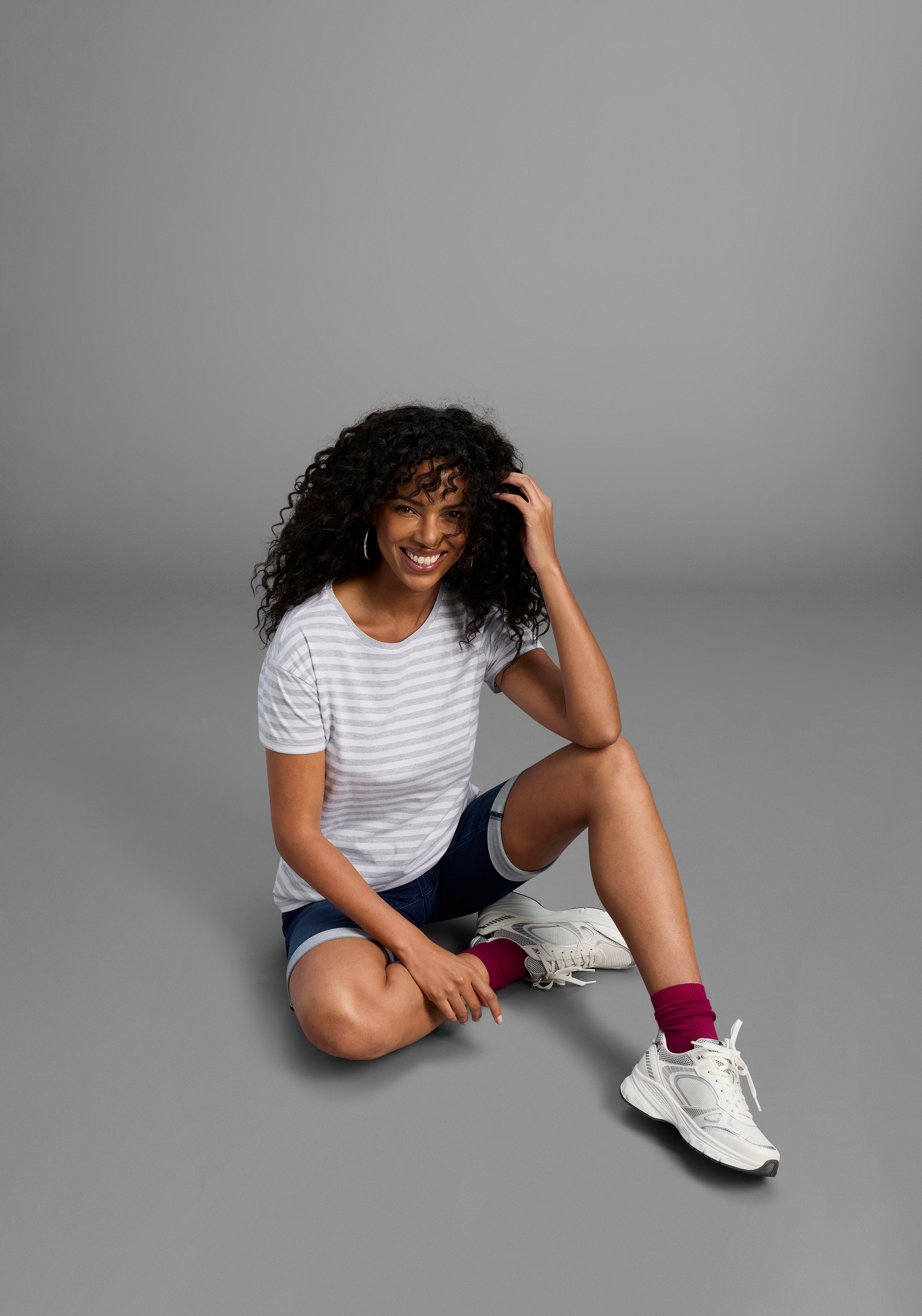 AJC T-Shirt Kurzarm,  taillierter Schnitt,  gestreift,  Rundhalsausschnitt