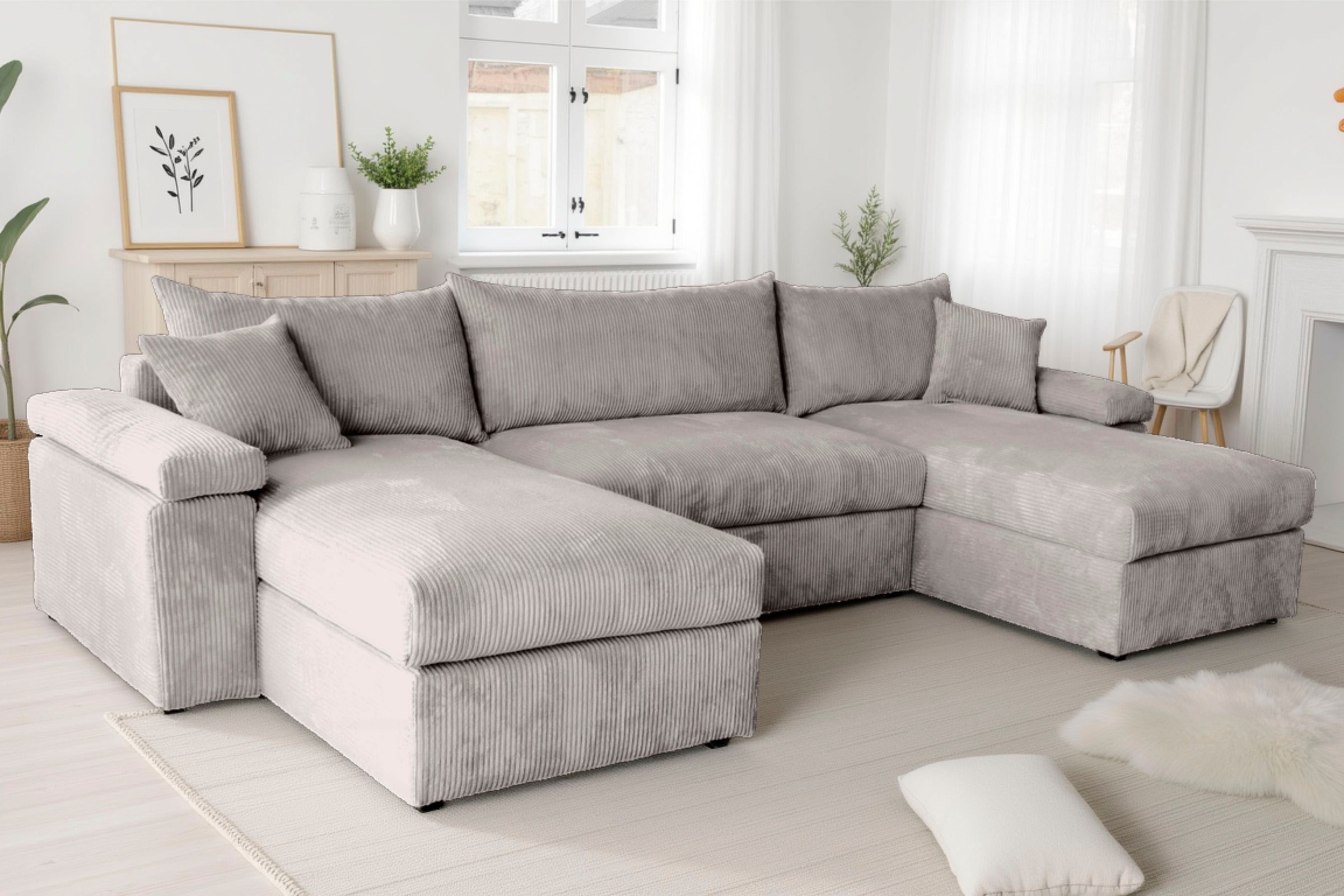 OTTO home Wohnlandschaft »Cosy U-Form, B: 309 cm, Sitzaufbau im Sandwich-Federkern« 2 Zierkissen, Mega-Sofa, Cord oder Struktur weich, Kaltschaumauflage
