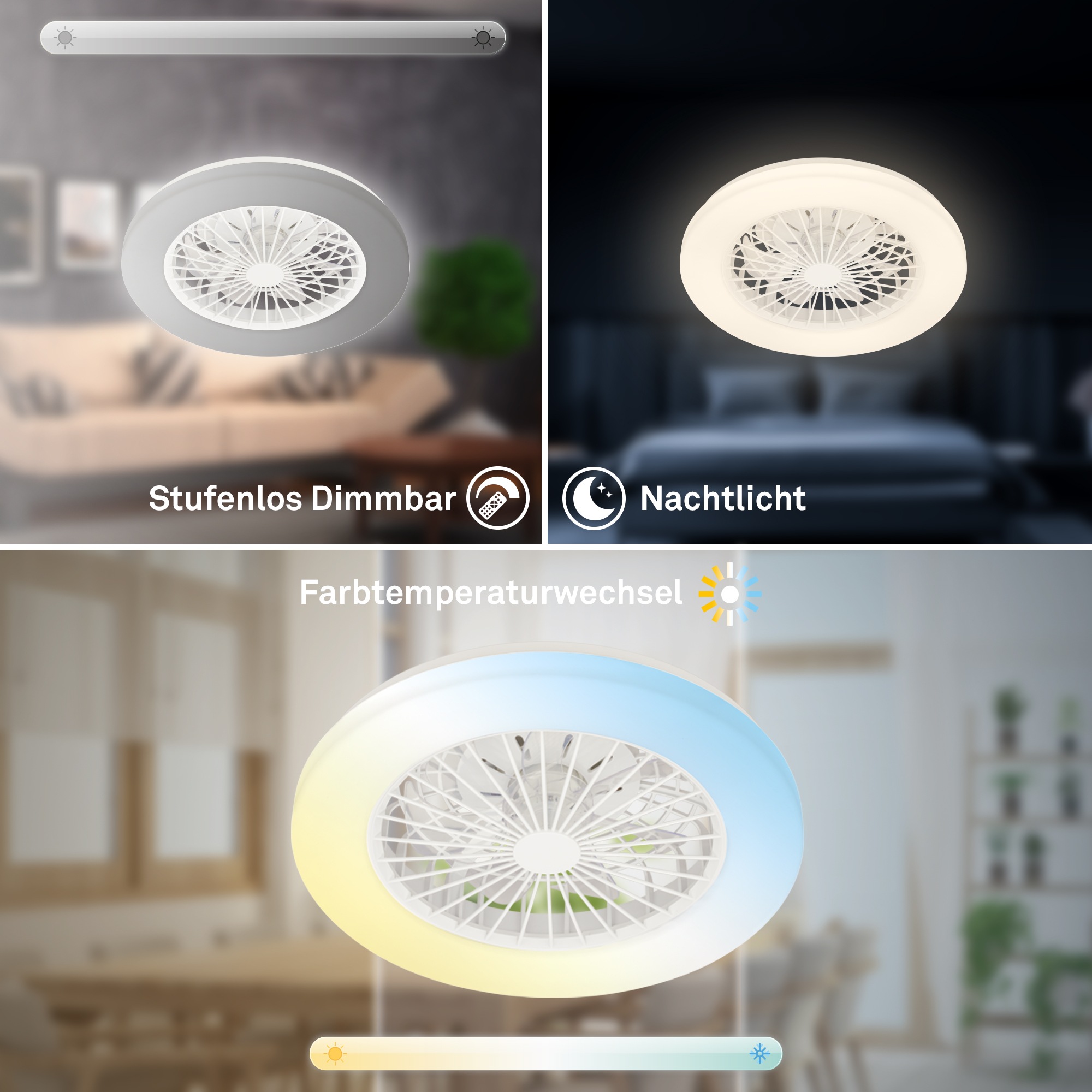 my home Deckenleuchte »CCT Deckenleuchte mit Ventilator«, 1 flammig, Deckenventilator mit Licht, 48,5x14,5 cm, 49Watt, Schlafzimmer