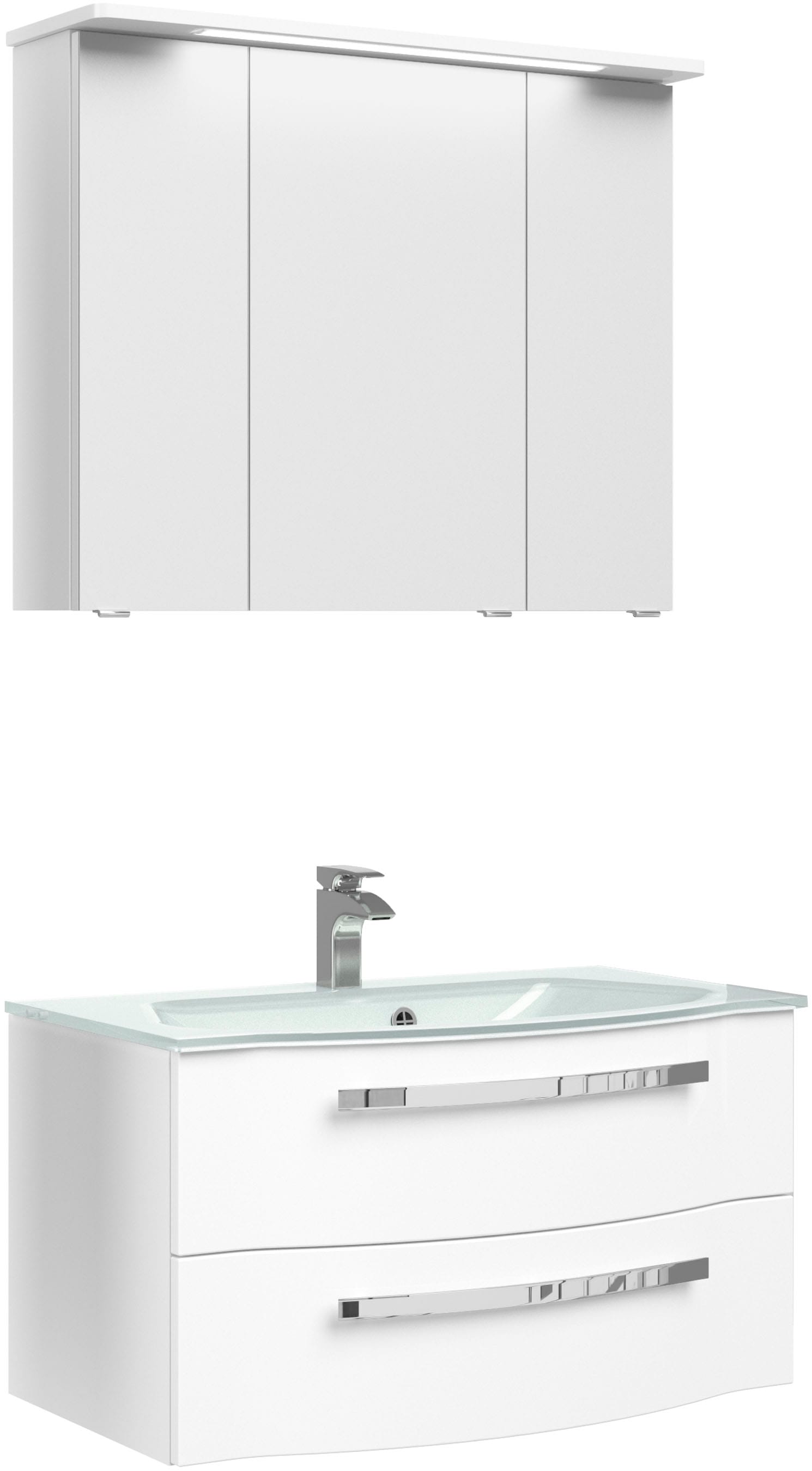 Saphir Badmöbel-Set »Serie 4005, vormontiert, Glaswaschbecken, Spiegelschra günstig online kaufen