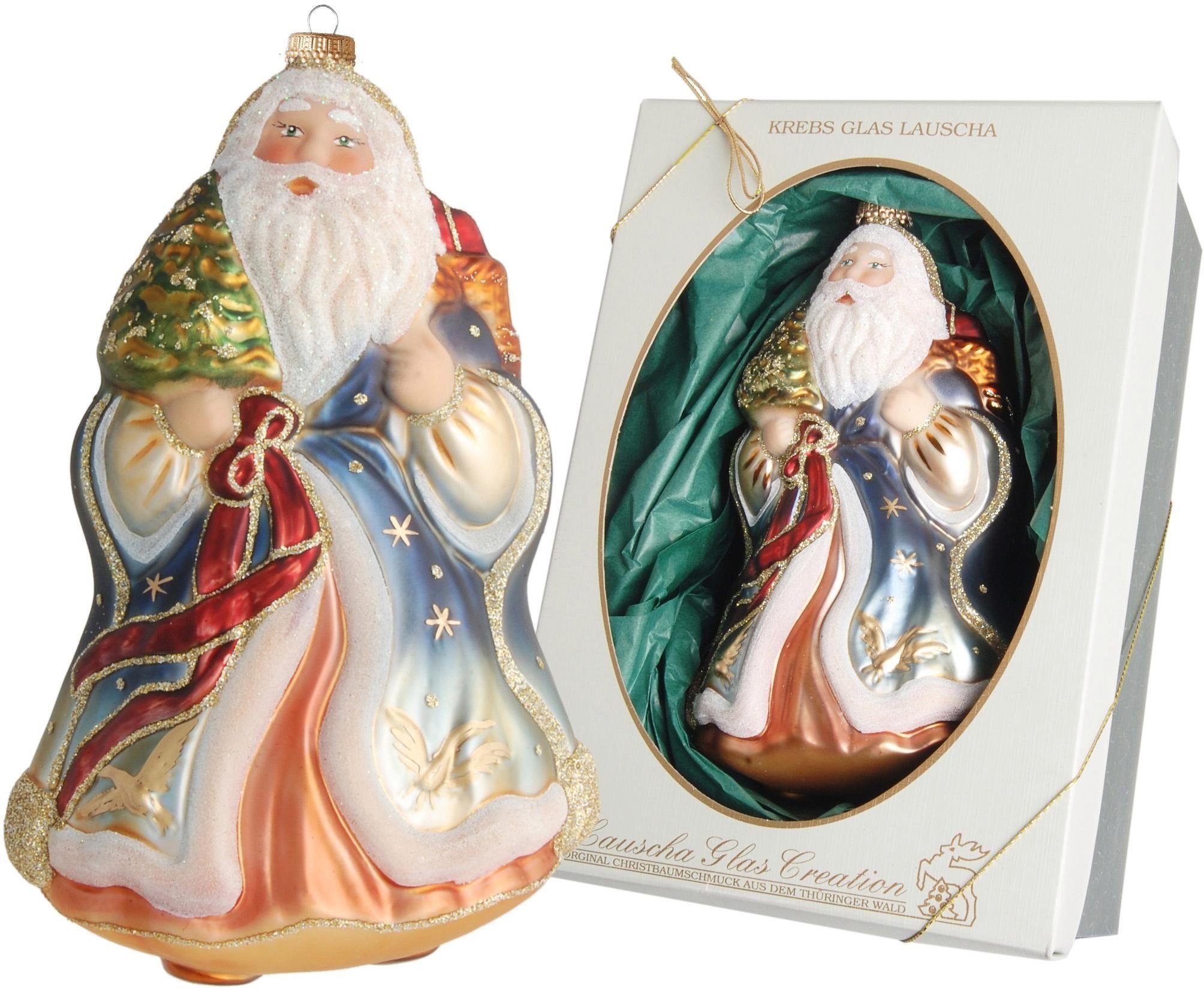 Krebs Glas Lauscha Christbaumschmuck »Weihnachtsmann mit Baum, Weihnachtsdeko, Christbaumschmuck«, (1 tlg.), mundgeblasen