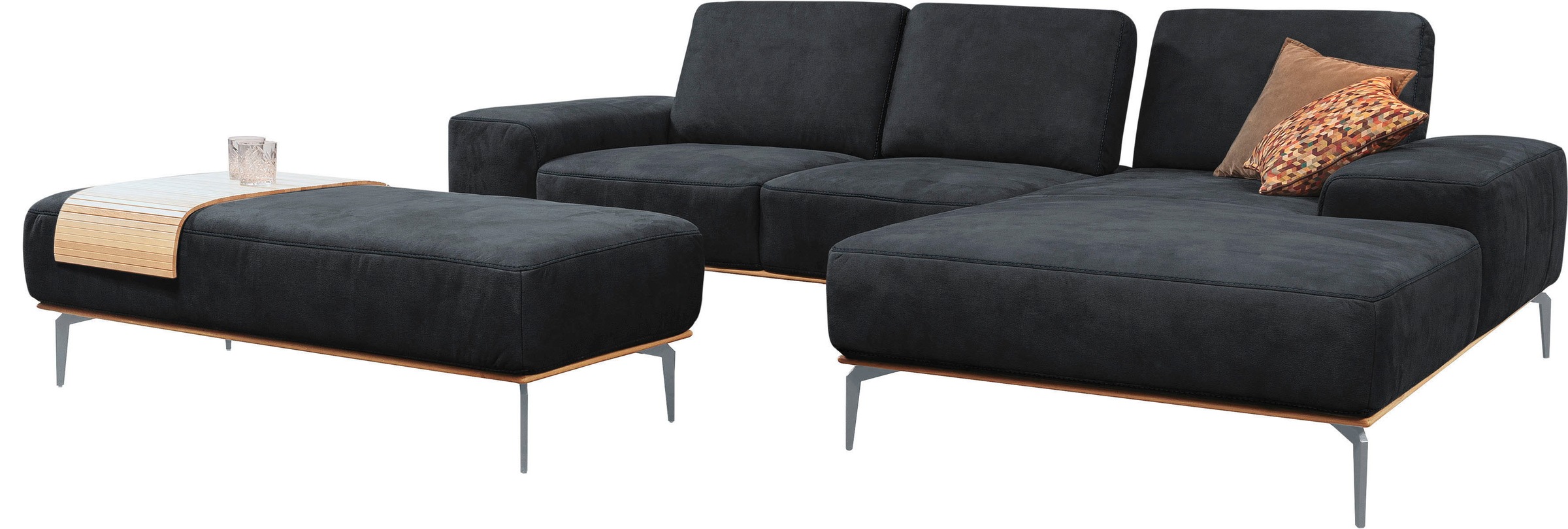 W.SCHILLIG Ecksofa »run, Designsofa mit tollem Sitzkomfort, bequem, L-Form«, mit elegantem Holzsockel, Füße in Silber matt, Breite 279 cm