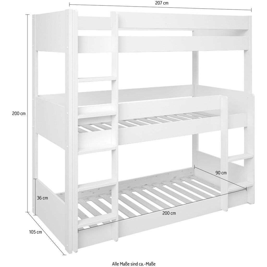 Lüttenhütt Etagenbett »"ROBIN ", zertifiziertes Massivholz«, mit 3 Schlafplätzen, Leiter beidseitig montierbar