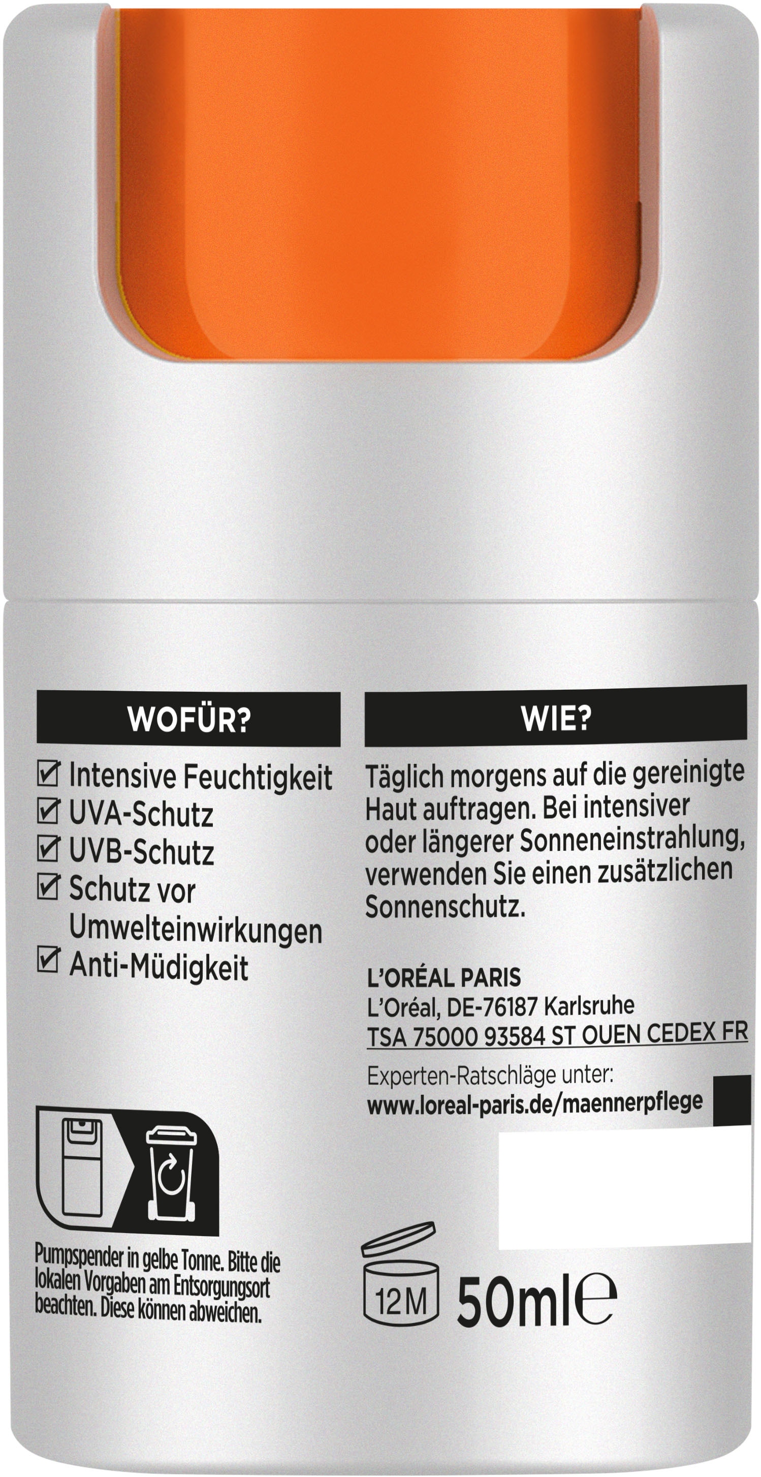 L'ORÉAL PARIS MEN EXPERT Gesichtsgel »HYDRA ENERGY 24H ANTI-MÜDIGKEIT FEUCHTIGKEITSPFLEGE LSF15« mit Lichtschutzfaktor