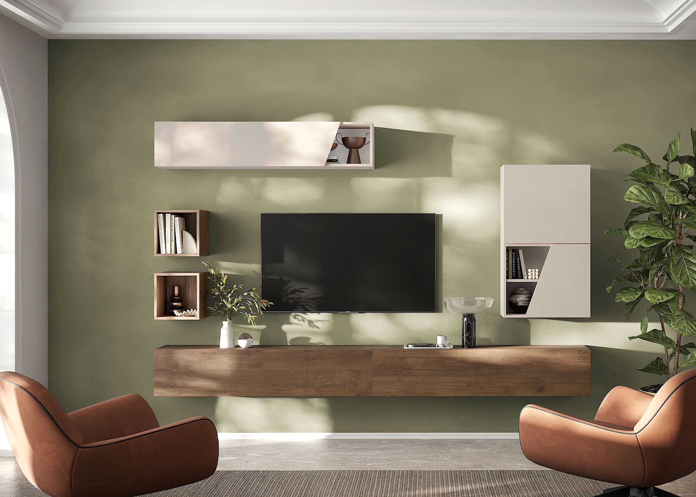 INOSIGN Wohnwand »INFINITY, 6tlg. Breite 276 cm, moderne Mediawand,«, (6 St.), (2x Lowboard hängend, 2x Hängewürfel, Hängeschrank, Würfelregal Set)