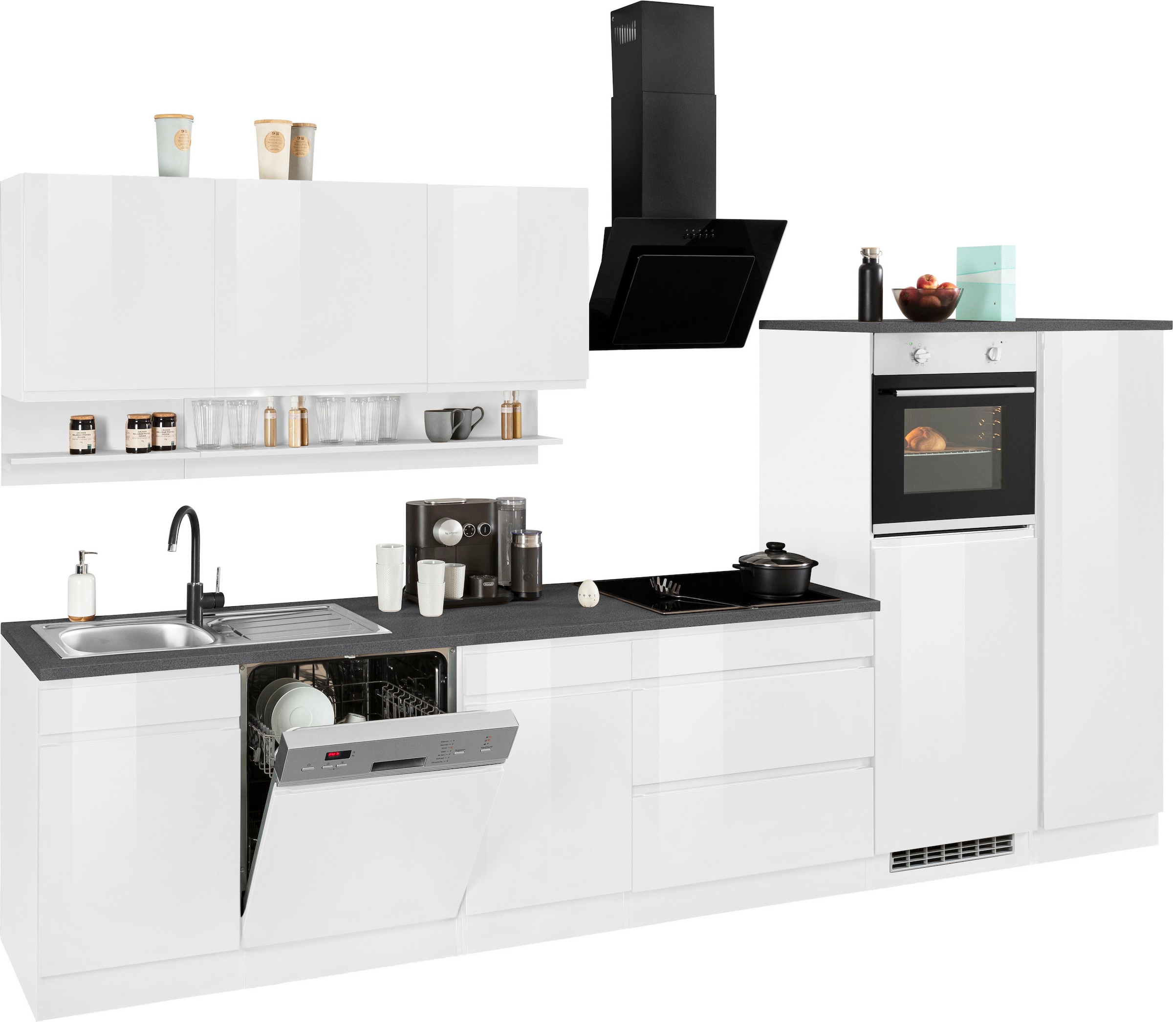 HELD MÖBEL Küchenzeile »Virginia«, Breite 350 cm, mit Glaskeramik-oder Induktionskochfeld