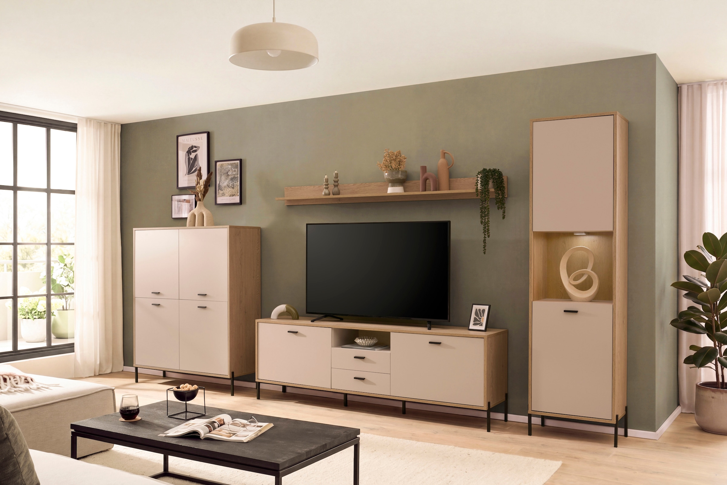 Home affaire Wohnwand »Fredericia, moderne Anbauwand, Komplettset in Kaschmir« Set, 4 Stk. tlg.