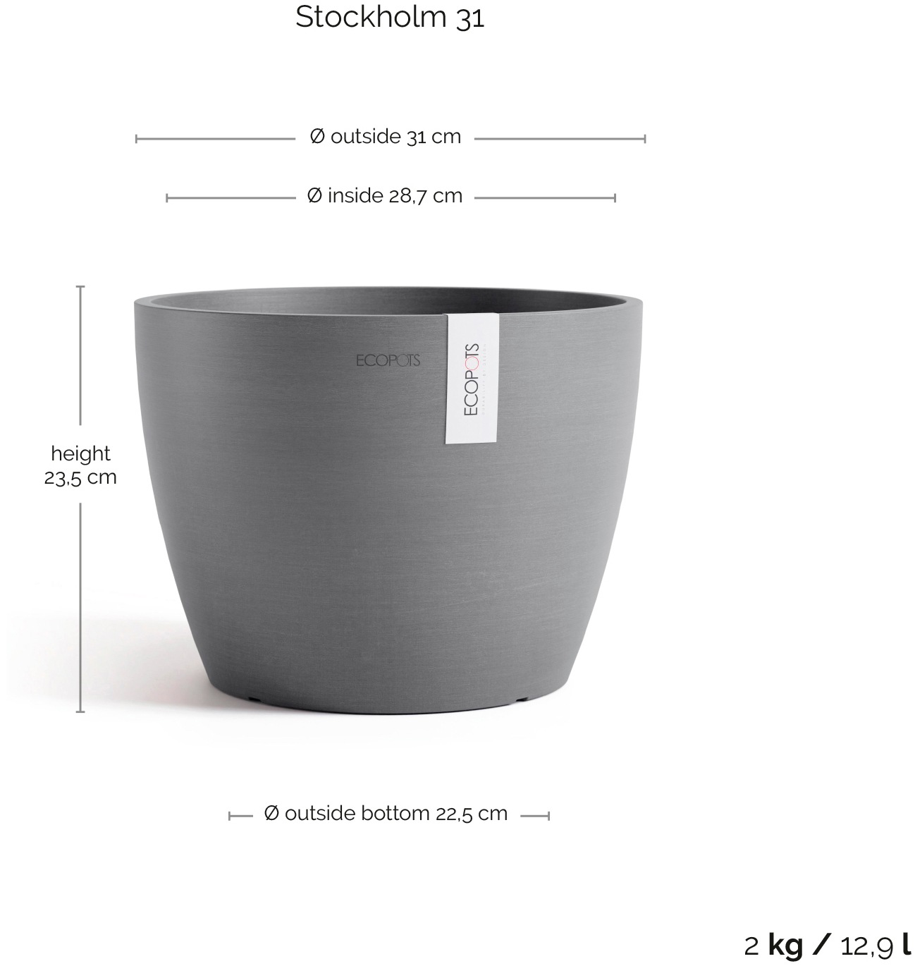 ECOPOTS Blumentopf »Stockholm 31 Grau«, für innen und außen: frostsicher, bruchsicher und lichtbeständig