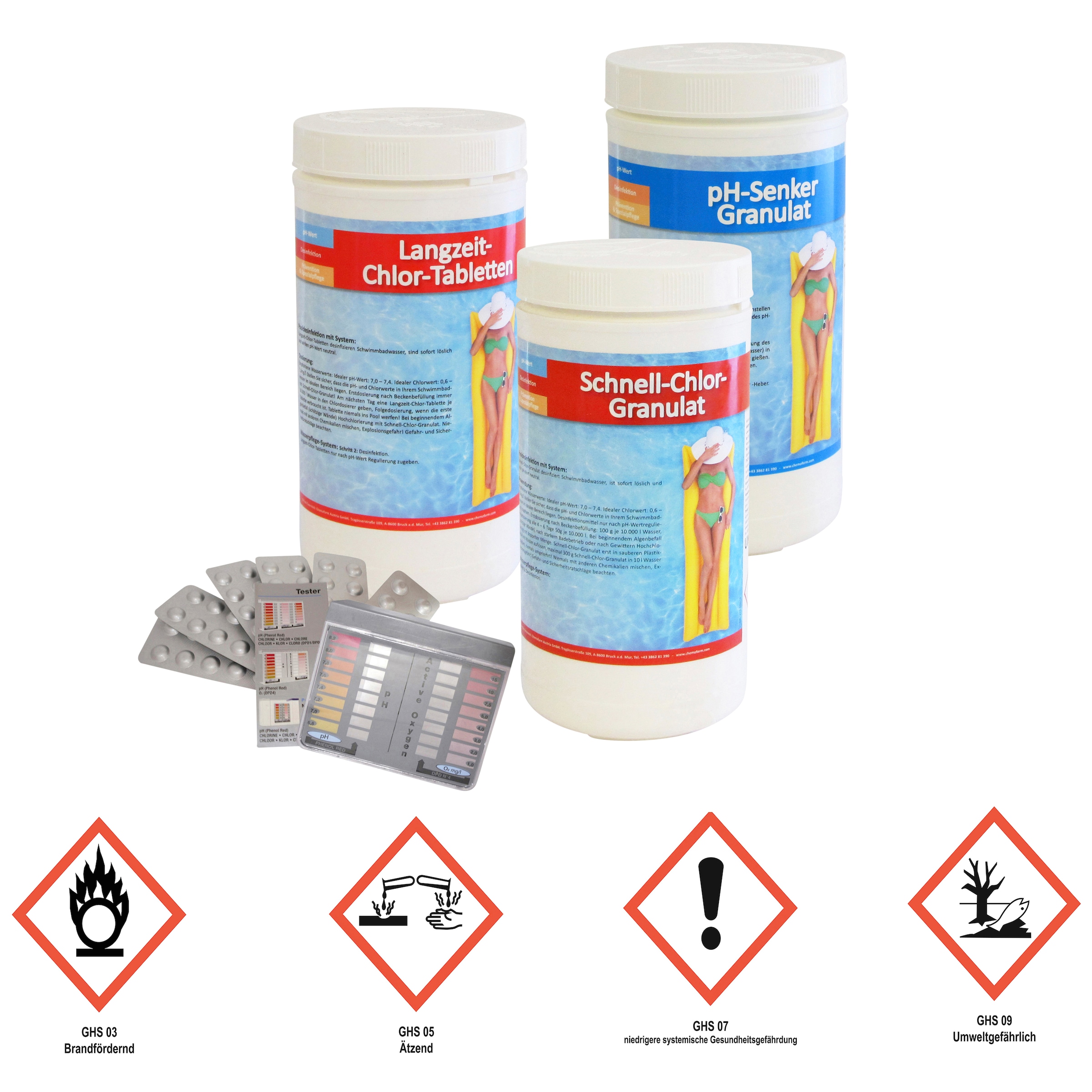 KWAD Rundpool »White Timber inkl. Sicherheitsleiter und umfangreichem Zubehör« 10-tlg., Höhe: 1,32m, inkl. Wasserpflege-Set