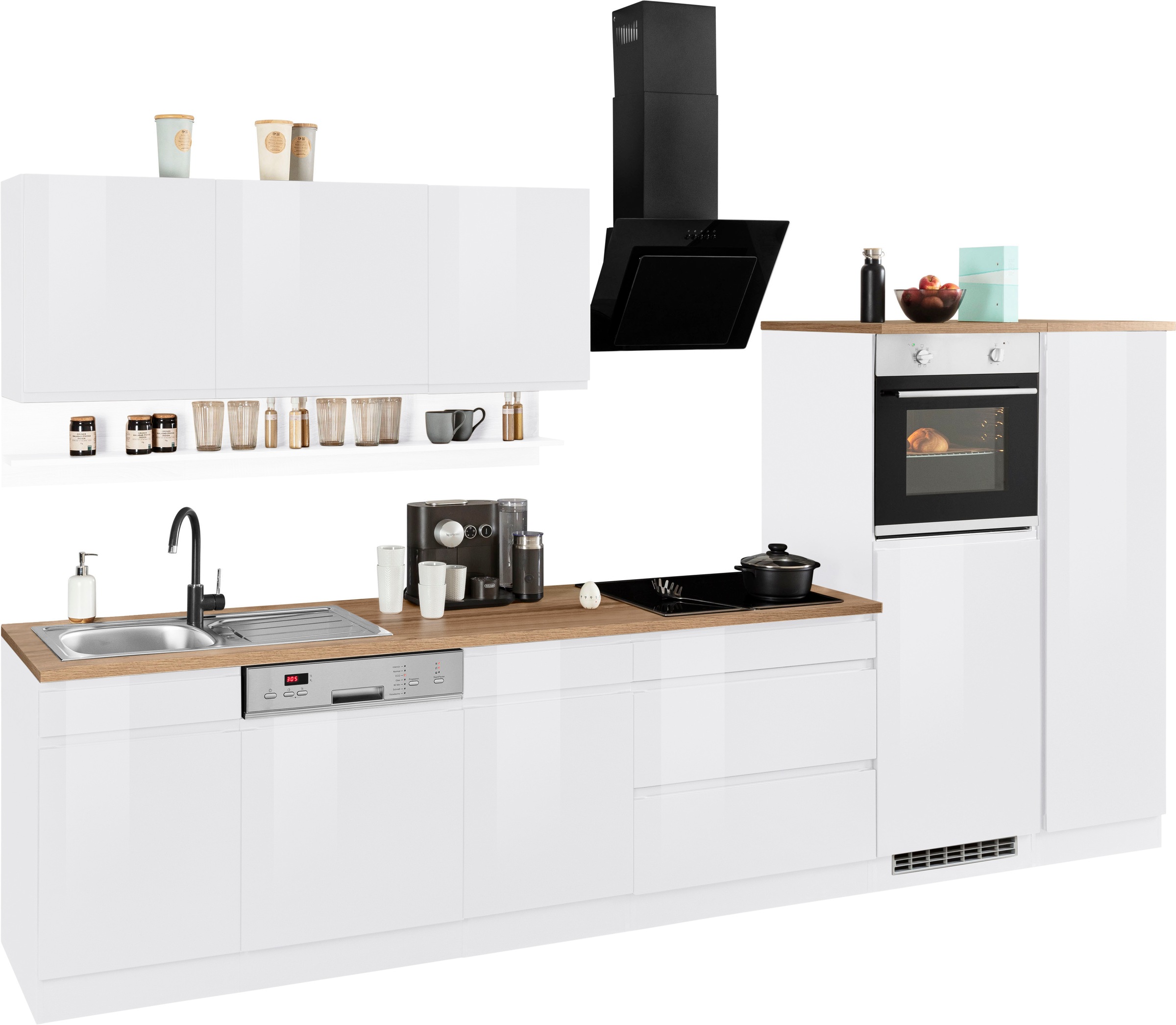 HELD MÖBEL Küchenzeile »Virginia«, Breite 350 cm, mit Glaskeramik-oder Induktionskochfeld