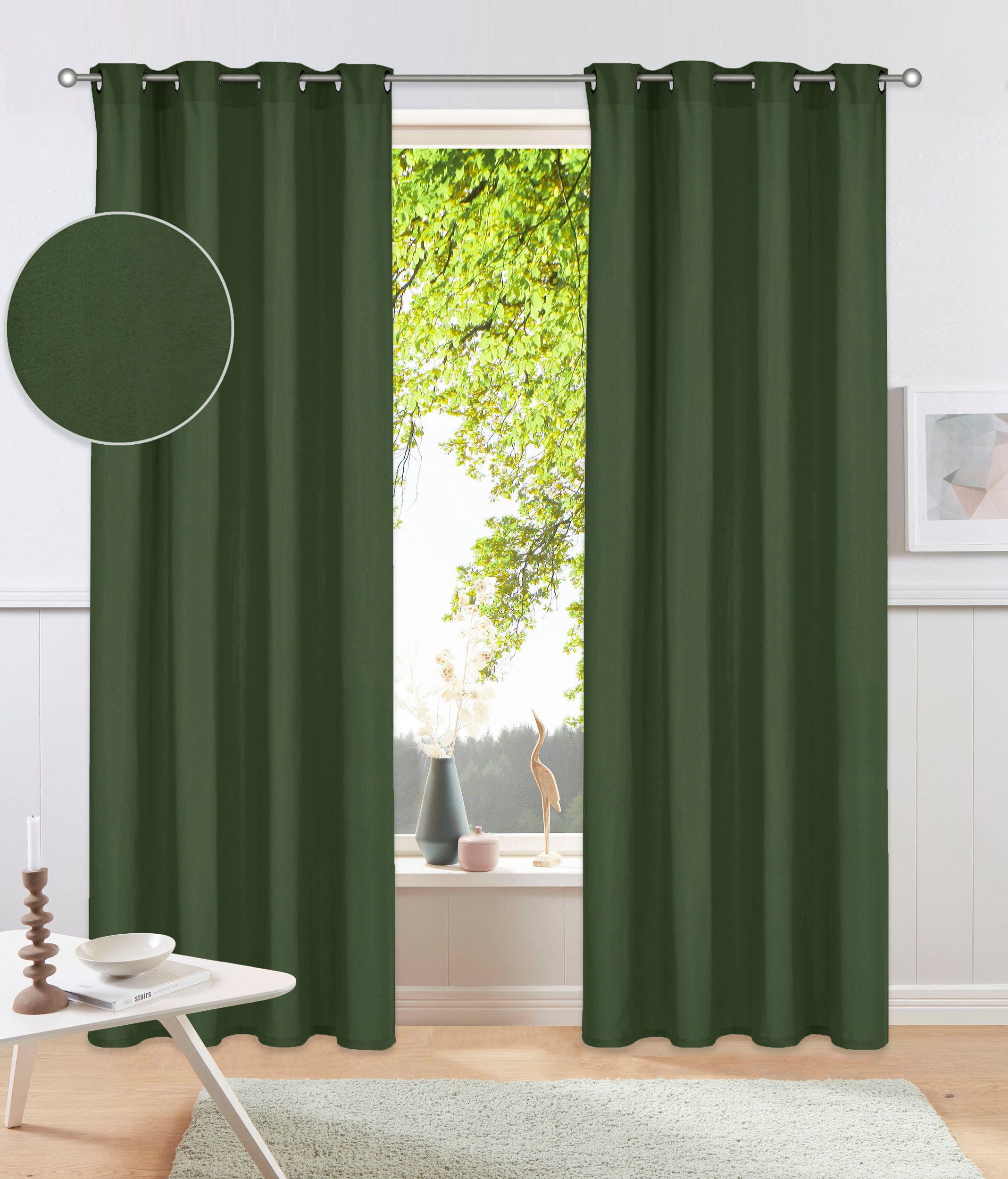 Otto Home Vorhang "Parry" Gr. 4, grün (oliv), 245cm, Ösen, 140cm