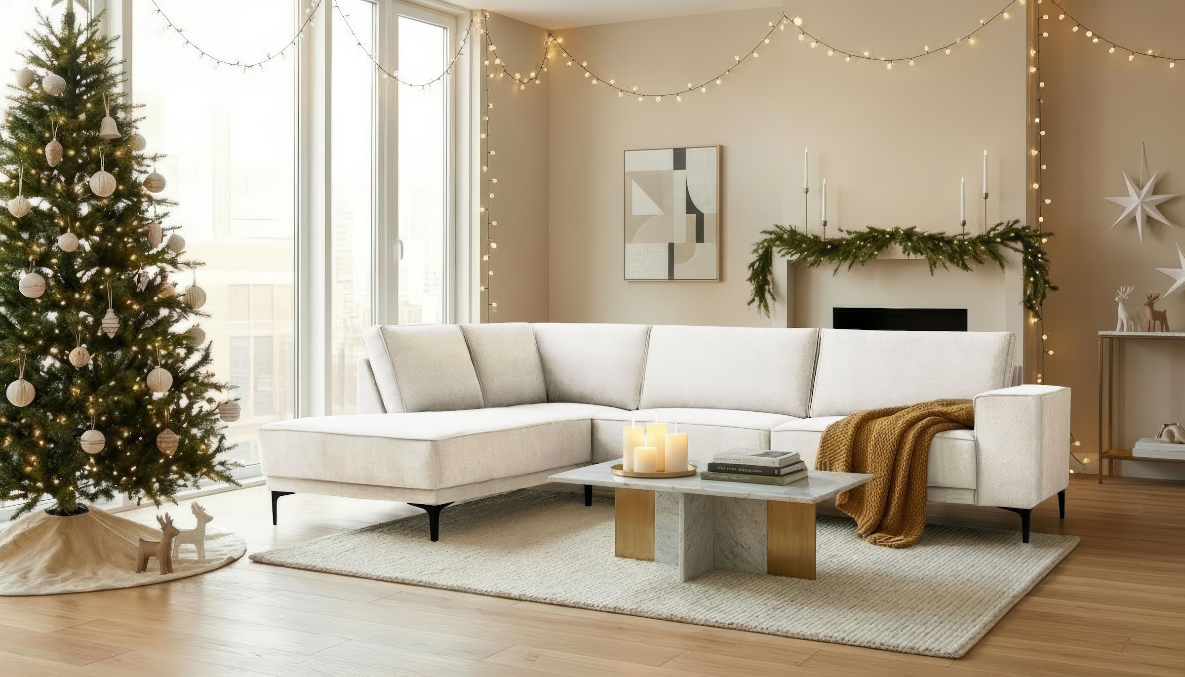 OTTO home Ecksofa »OLAND L-Form, B: 289 cm, Skandi-Design« Struktur, Flachgewebe, Luxus-Microfaser, Boucle