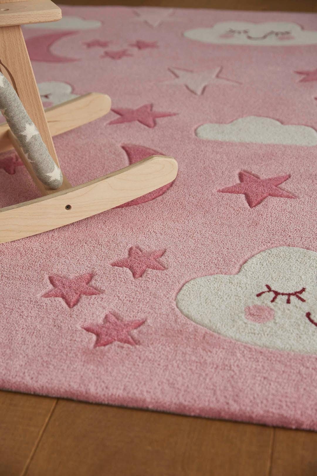 SMART KIDS Kinderteppich »LaLeLu«, rechteckig, 9 mm Höhe, Mond Sterne Wolken, Konturenschnitt