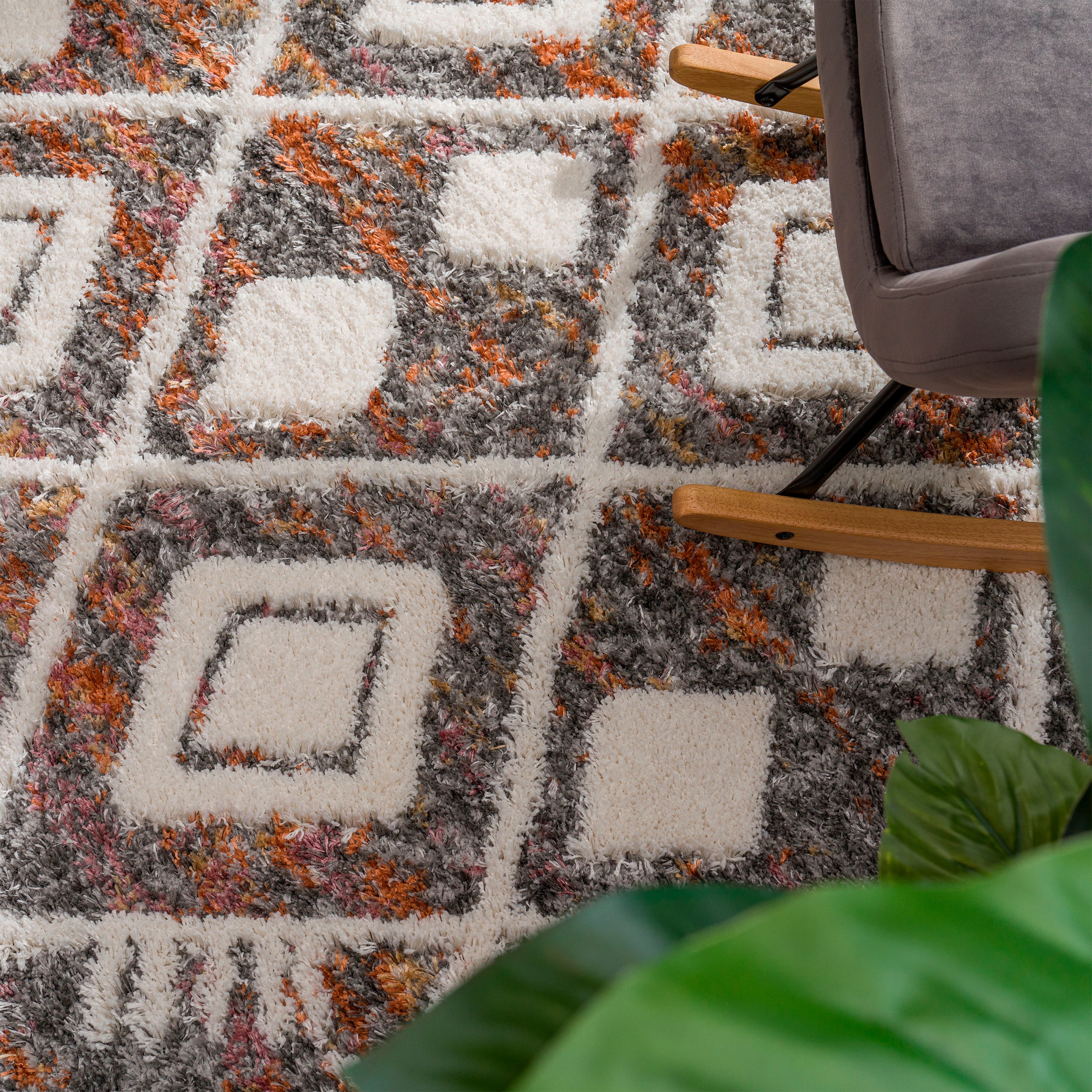 Paco Home Hochflor-Teppich »Monza 654«, rechteckig, 34 mm Höhe, meliert, Rauten Muster, 3D-Effekt, mit Fransen