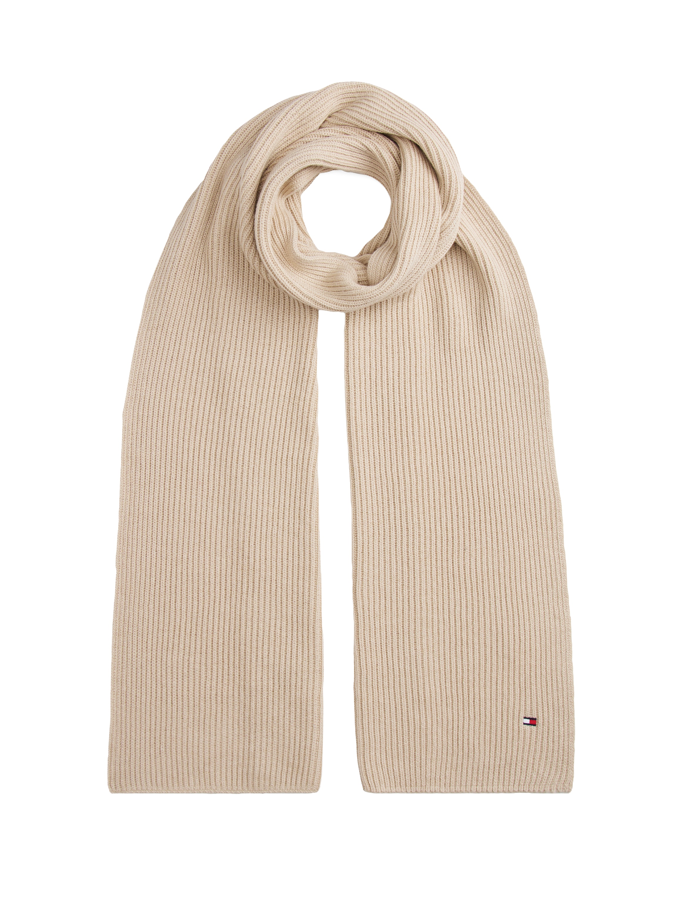 TOMMY HILFIGER Strickschal »TH FLAG PIMA COTTON CASH SCARF« mit Logostickerei, mit Kaschmiranteil Unisex Classic Beige
