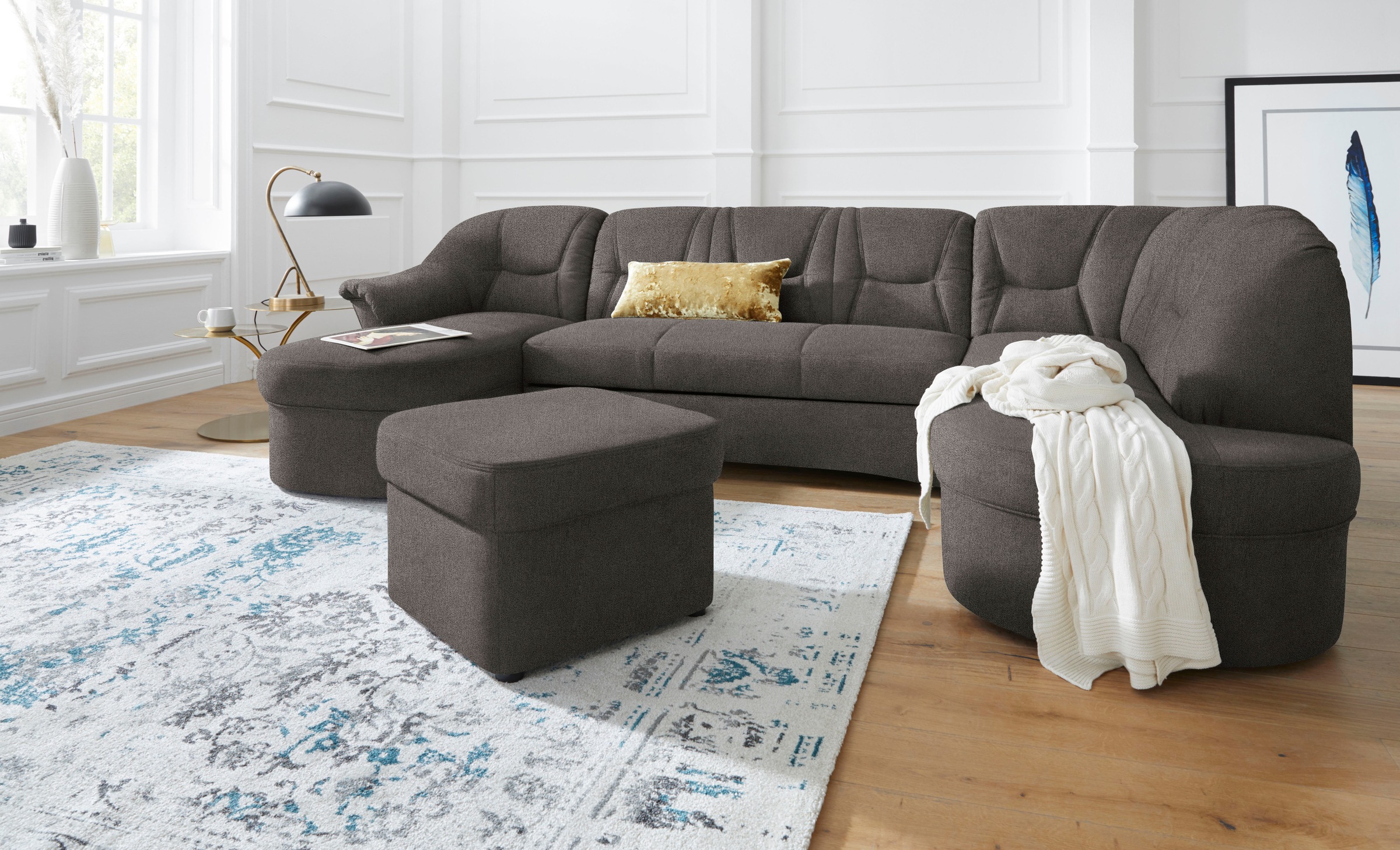 DOMO collection Wohnlandschaft »Sarafina, zeitlos und komfortabel, optional mit Federkern, U-Form«, wahlweise mit Bettfunktion