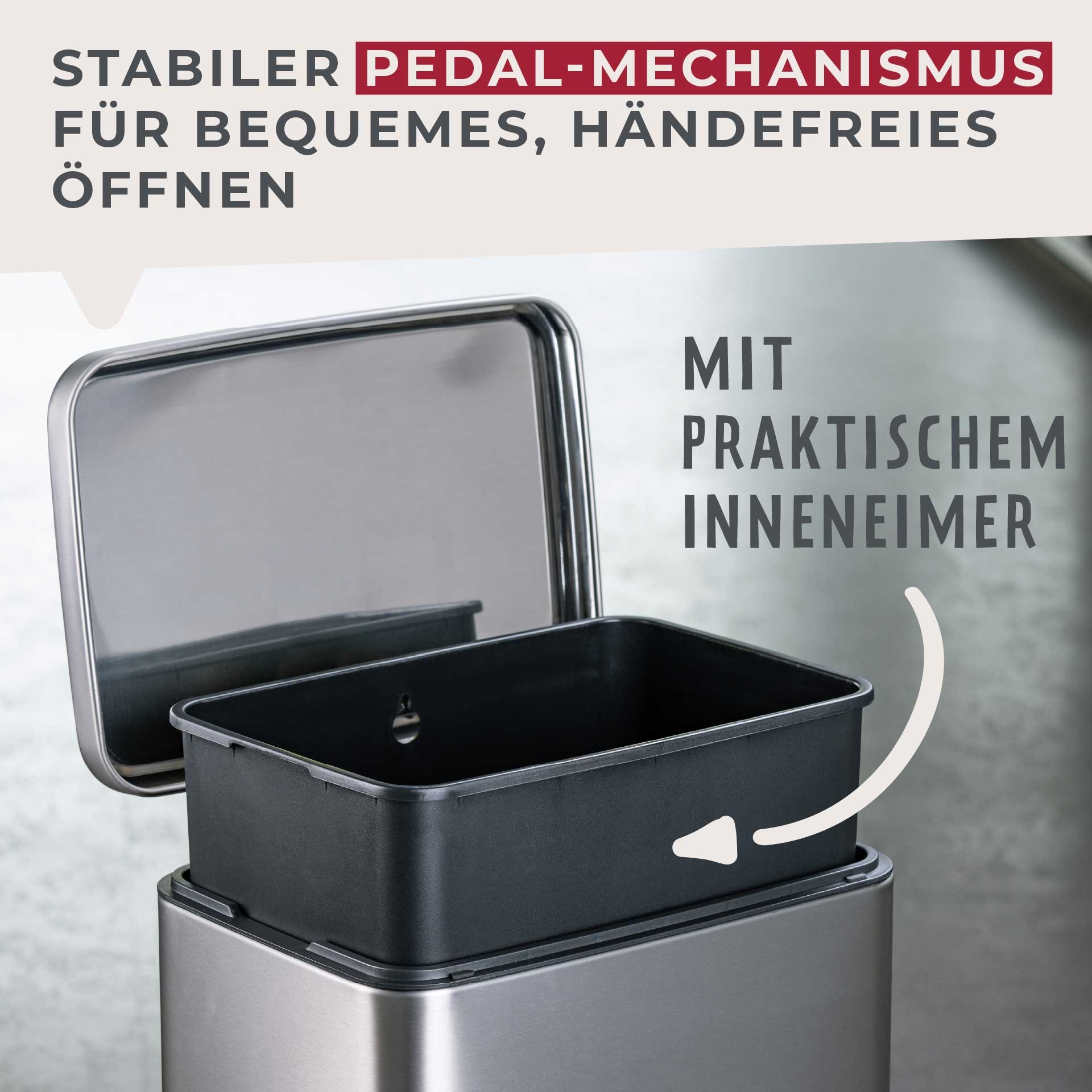 FACKELMANN Mülleimer »CHICAGO, Pedal-Abfalleimer 30L« 1 Behälter fingerabdruckfrei, mit stabilem Pedal & Inneneimer, gedämpfter Deckel