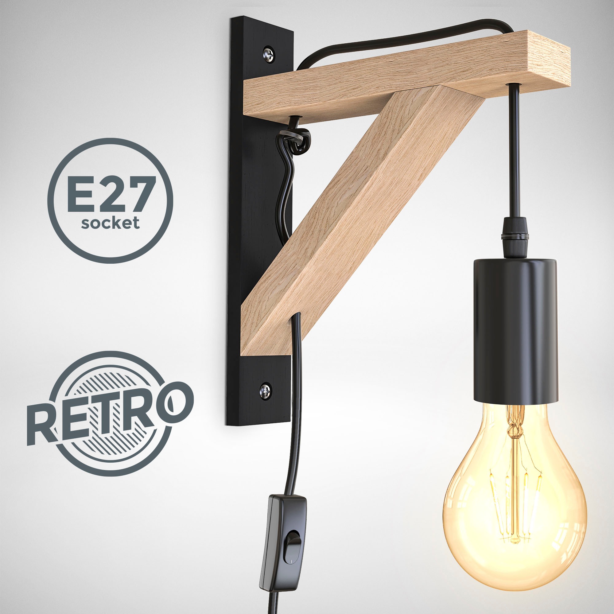 B.K.Licht Wandleuchte »BKL1352 Holz-Wandlampe innen, Schwarz, Metall, Landh günstig online kaufen
