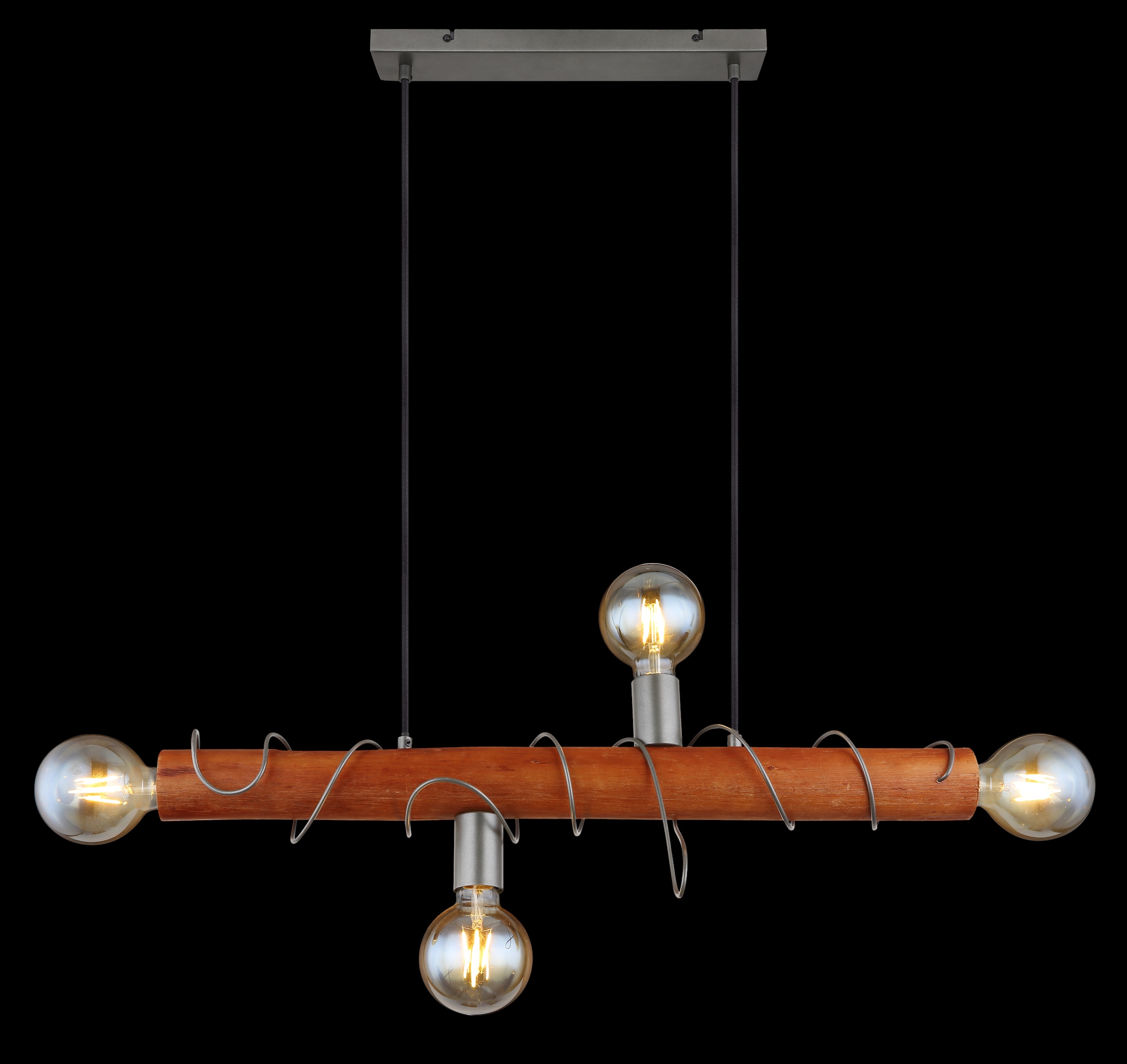 GLOBO LIGHTING Hängeleuchte »ALICE«, Leuchtmittel E27 | ohne Leuchtmittel, Hängelampe/Holz/Kabel um Holz gewickelt/grau