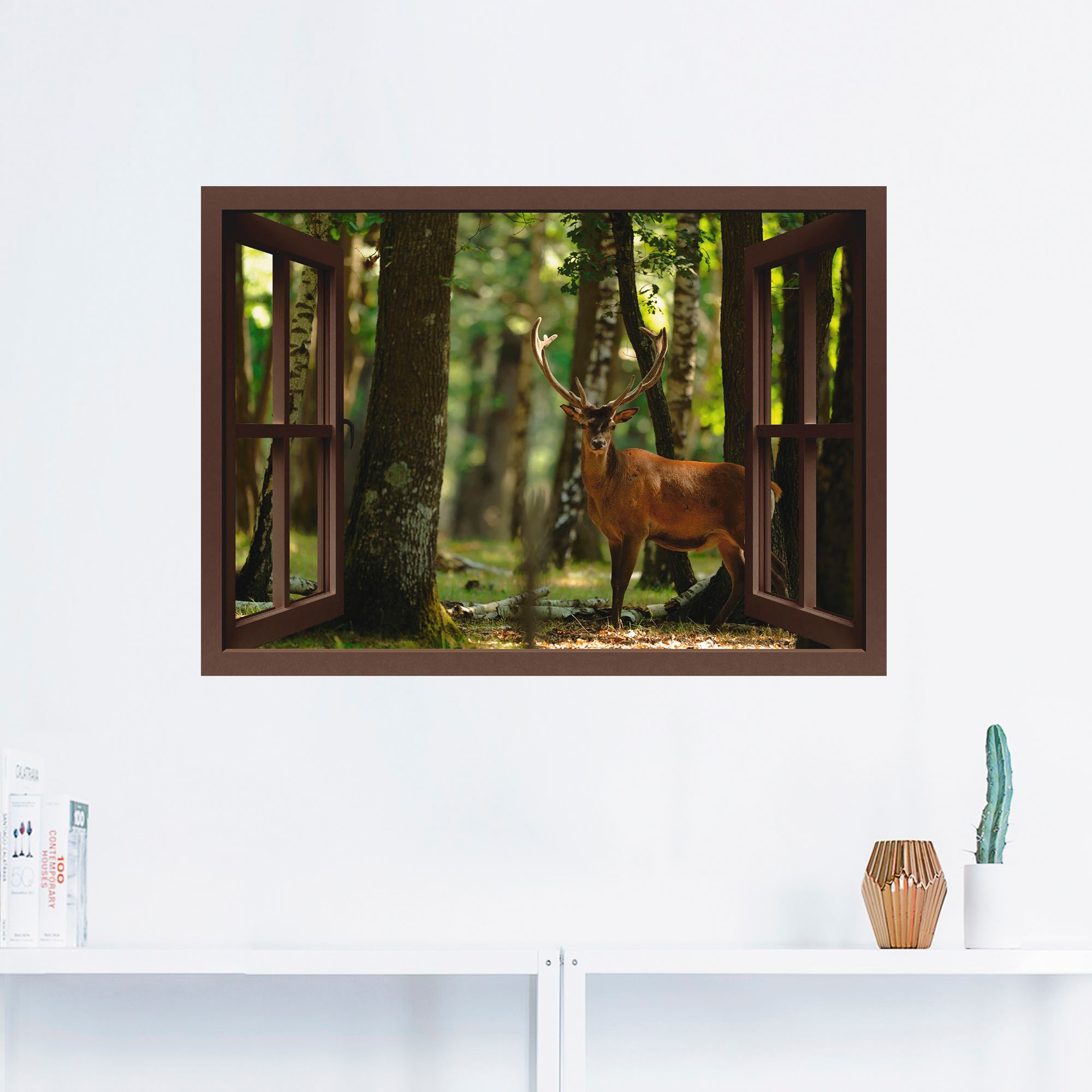 Artland Wandbild »Fensterblick - Hirsch 4 - Wald«, Fensterblick, (1 St.), a günstig online kaufen
