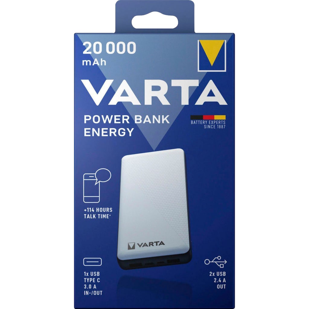 VARTA Powerbank »Power Bank Energy 20000 + Ladekabel 20000mAh«, 20000 mAh, 3,7 V, 20.000 mAh