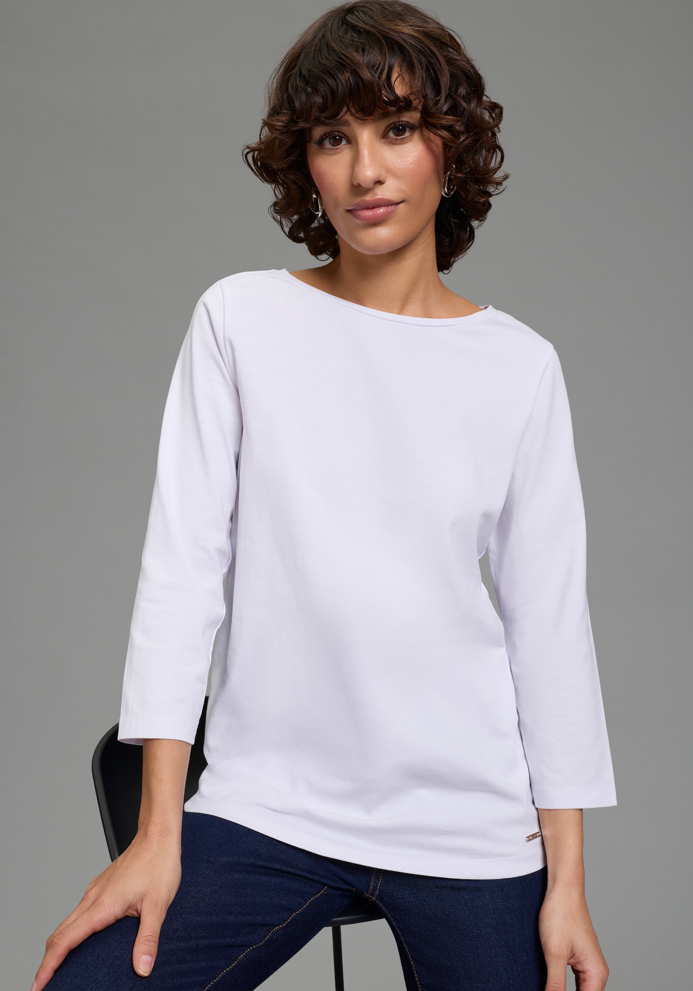 Laura Scott 3/4-Arm-Shirt Basic-Stil, 3/4-Ärmellänge, U-Boot-Ausschnitt