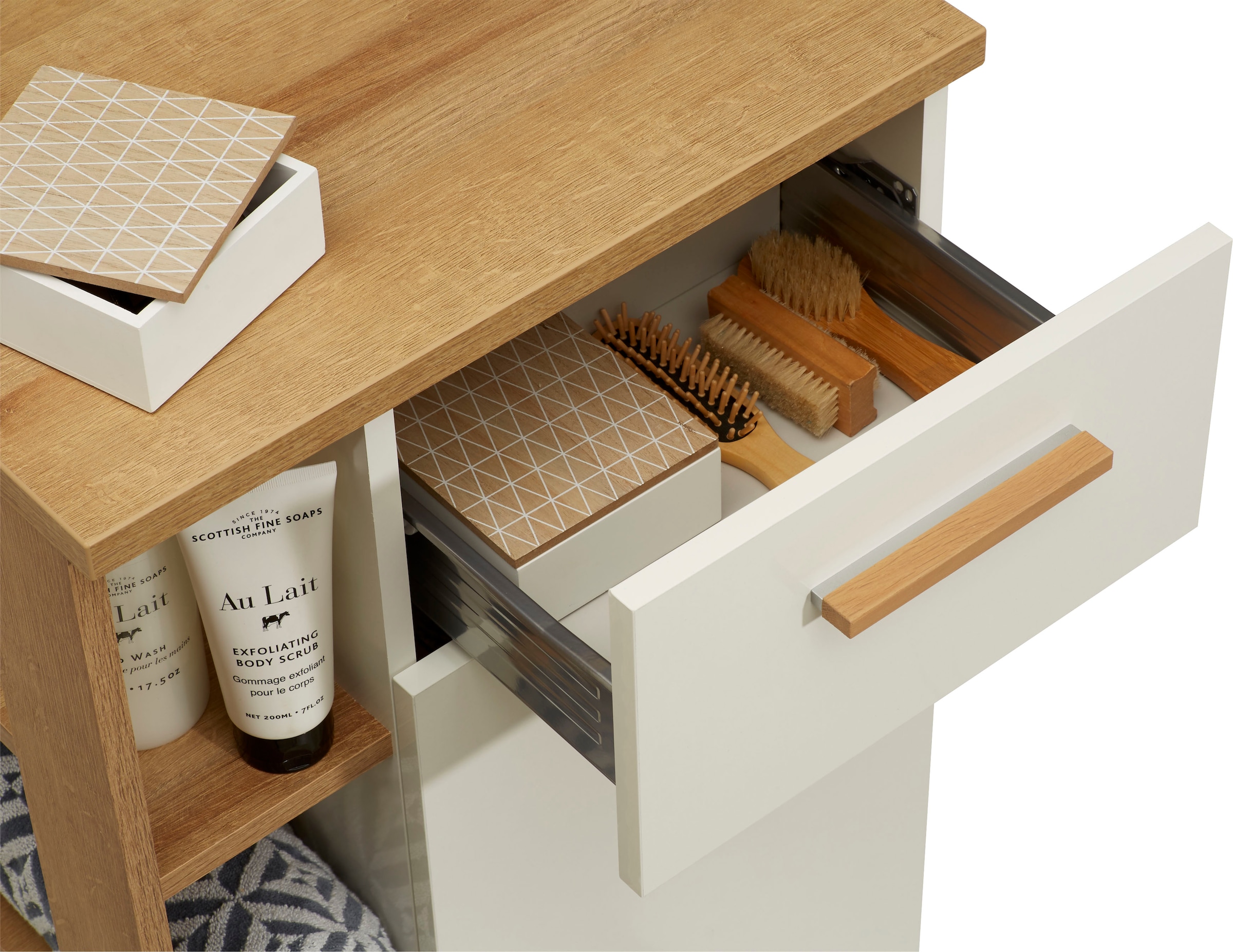 Saphir Unterschrank »Quickset Badschrank mit 1 Schublade, 1 Tür, seitlichen Ablagen«, Badezimmer-Unterschrank inkl. Türdämpfer, 50,5 cm breit