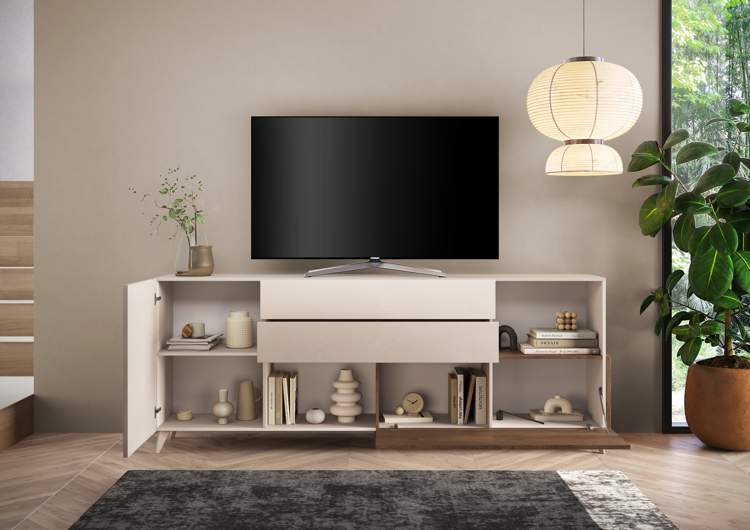 INOSIGN Sideboard »Monaco Breite 241 cm, Anrichte mit 1 Tür, 1 Klappe u. 2 Schubkästen«, Kommode, Soft/Self Closing