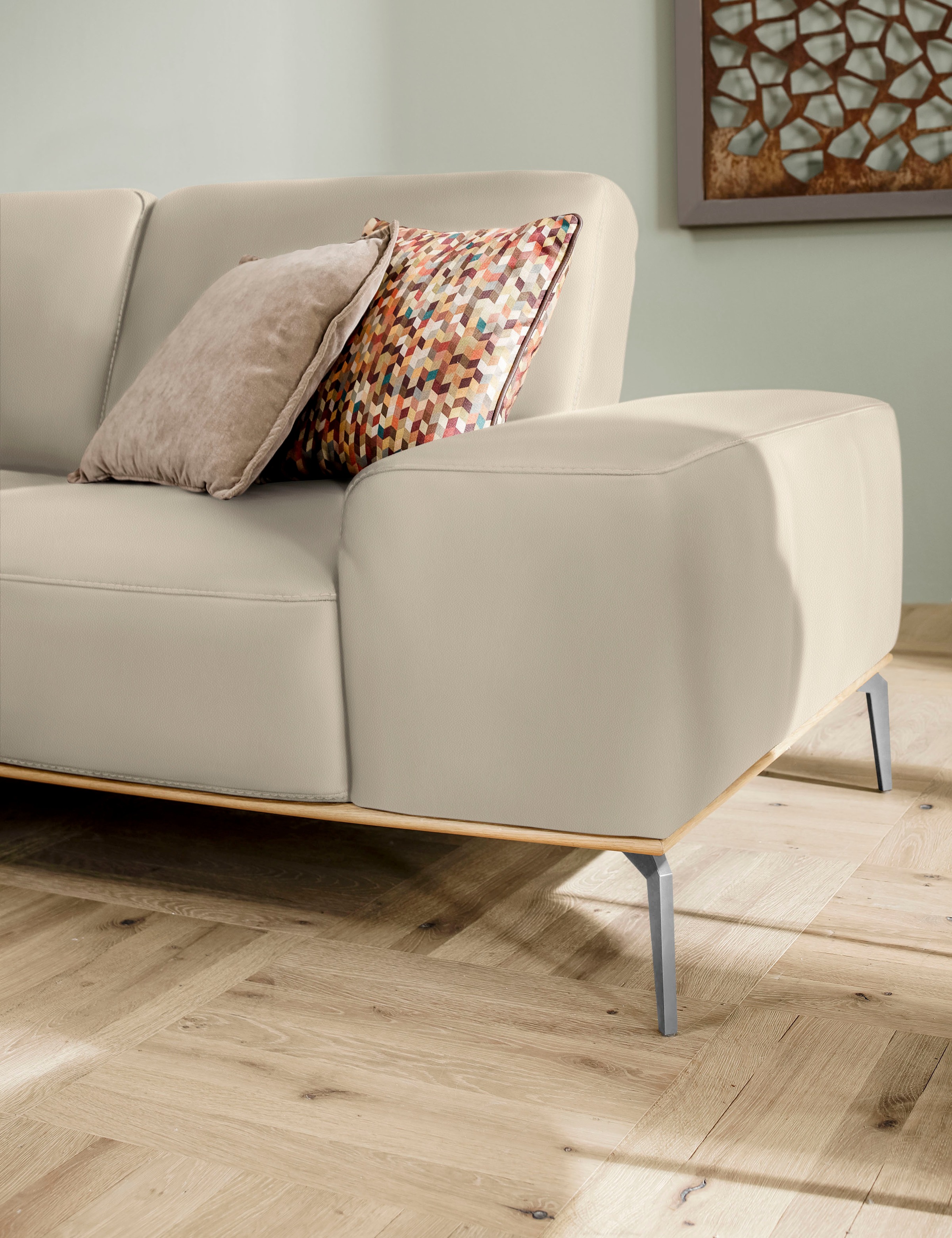 W.SCHILLIG Ecksofa »run, Designsofa, bequem, L-Form«, mit elegantem Holzsockel, Füße in Chrom glänzend, Breite 299 cm