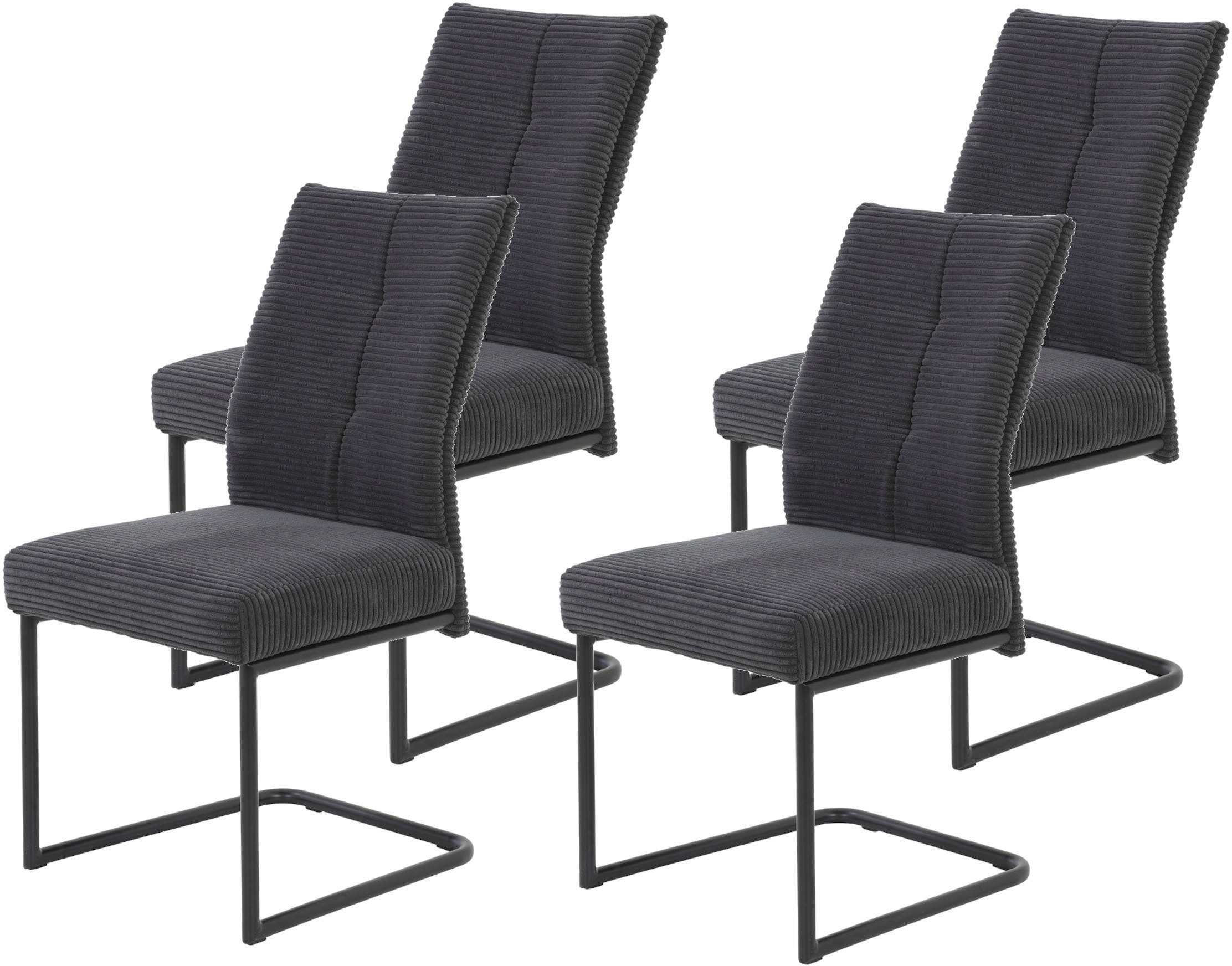 HELA Esszimmerstuhl »Dagmar« (Set) 4 Stk.Schwingstuhl mit bequemer Federkern Polsterung, Cord Bezug Anthrazit + Schwarz Schwingstuhl - XL Sitzbreite