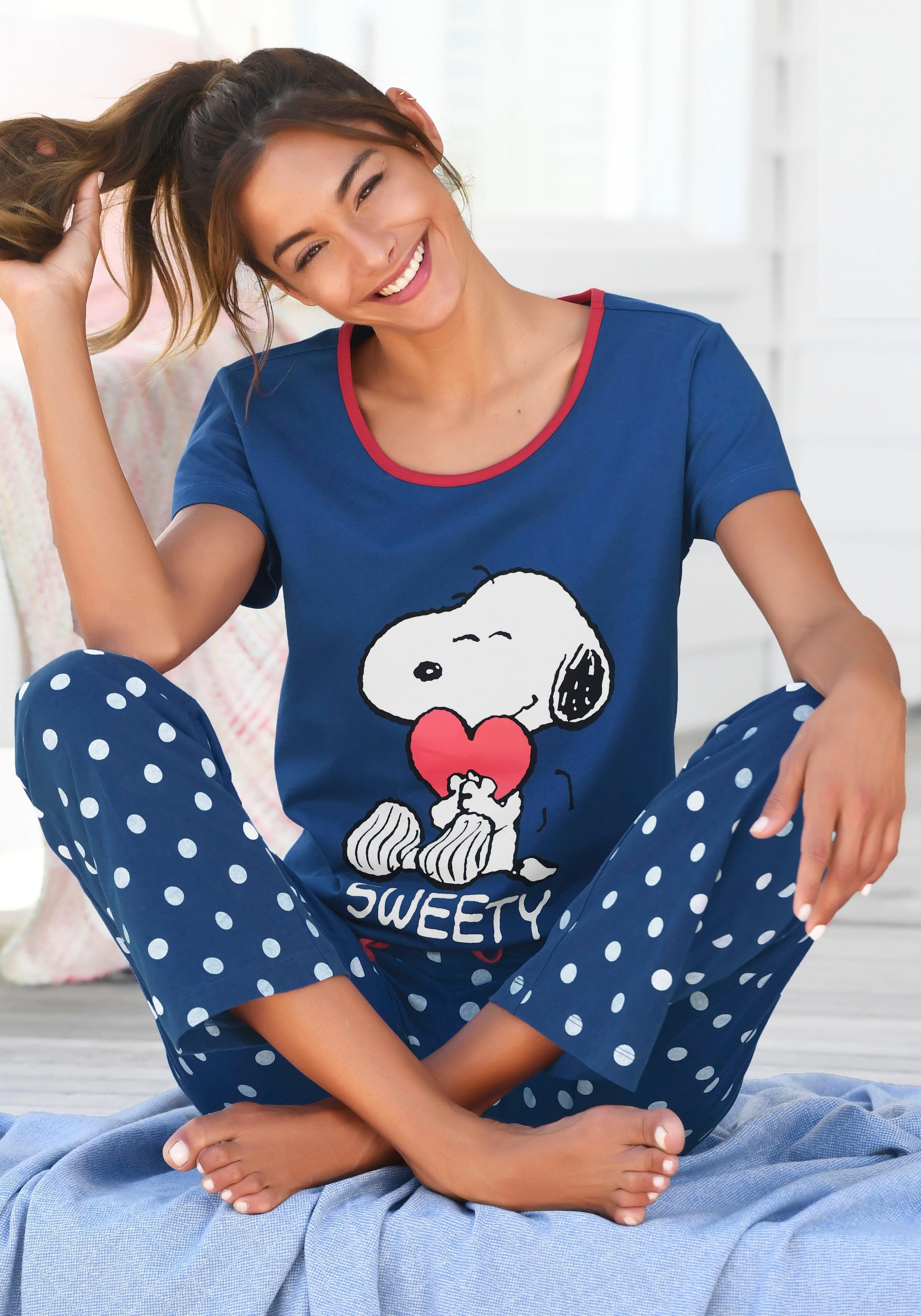 Peanuts Pyjama, mit Snoopy-Druck und bequem kaufen Pünktchen-Hose