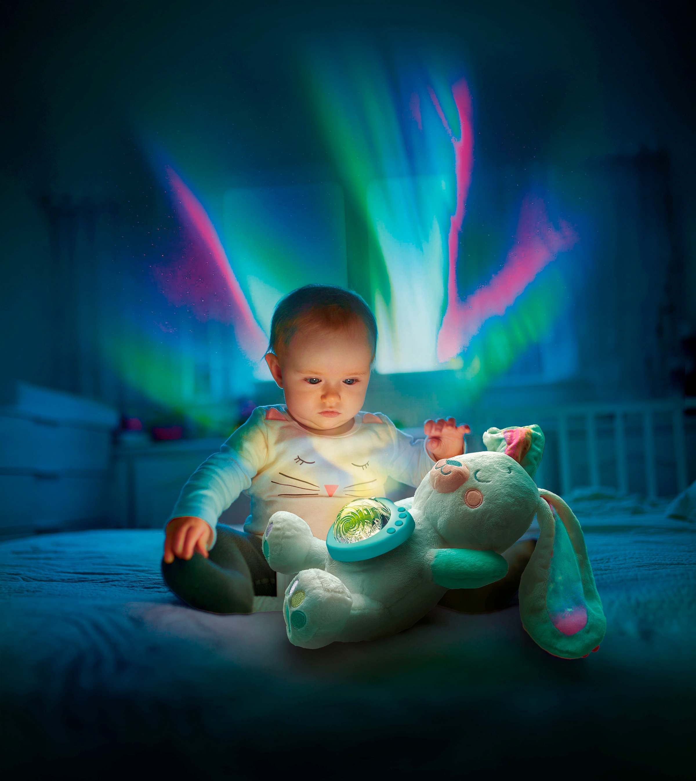 Clementoni® Plüschfigur »Baby Clementoni, Schneehase mit Nordlicht-Projektion« mit Licht und Sound; Made in Europe