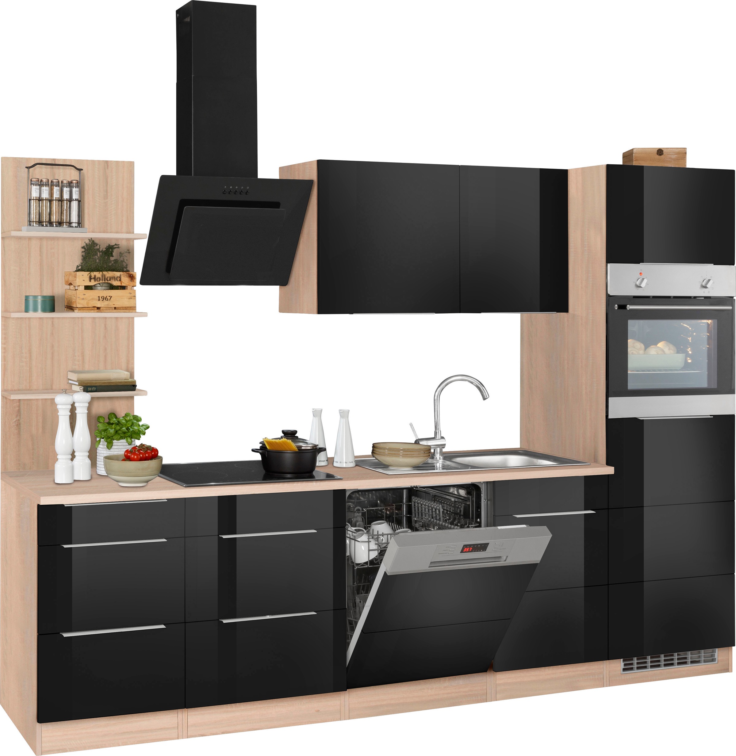KOCHSTATION Küchenzeile »KS-Brindisi Breite 280 cm«, wahlweise mit E-Geräten und Induktion, mit MDF-Fronten und Regal