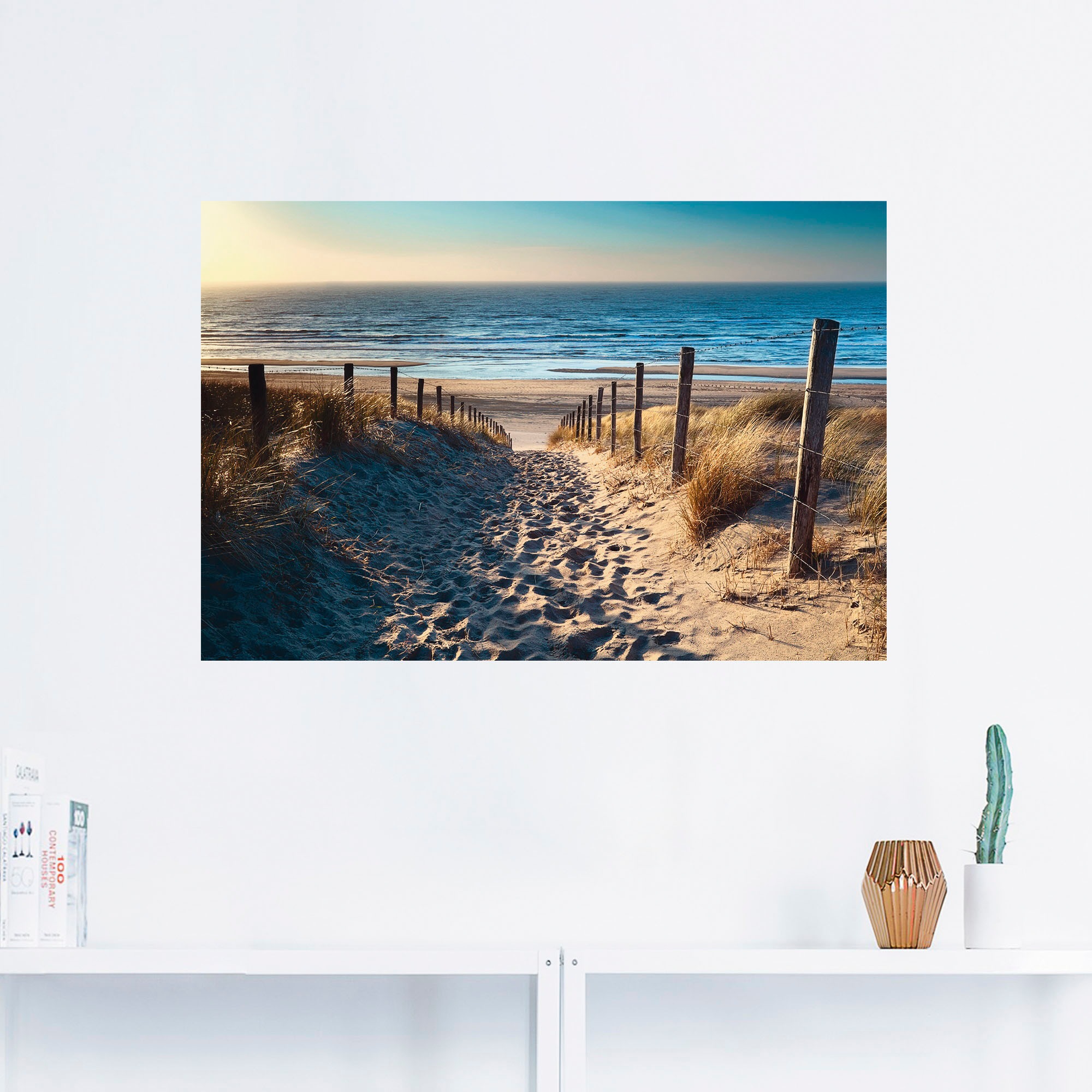 Artland Wandbild »Weg zum Nordseestrand Sonnenuntergang«, Strand, (1 St.), als Alubild, Outdoorbild, Leinwandbild, Poster, Wandaufkleber