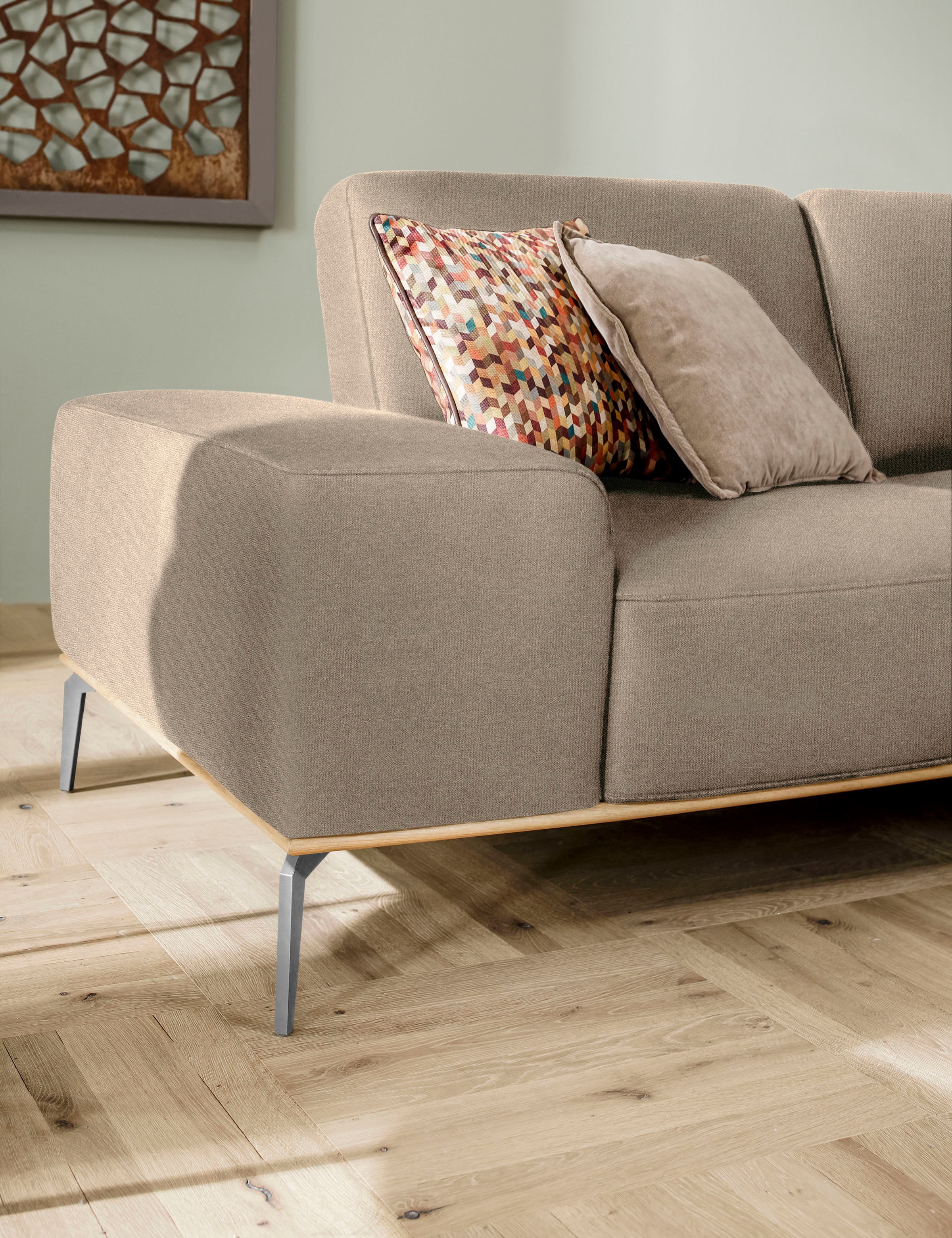 W.SCHILLIG Ecksofa »run, Designsofa, bequem, L-Form«, mit elegantem Holzsockel, Füße in Chrom glänzend, Breite 299 cm