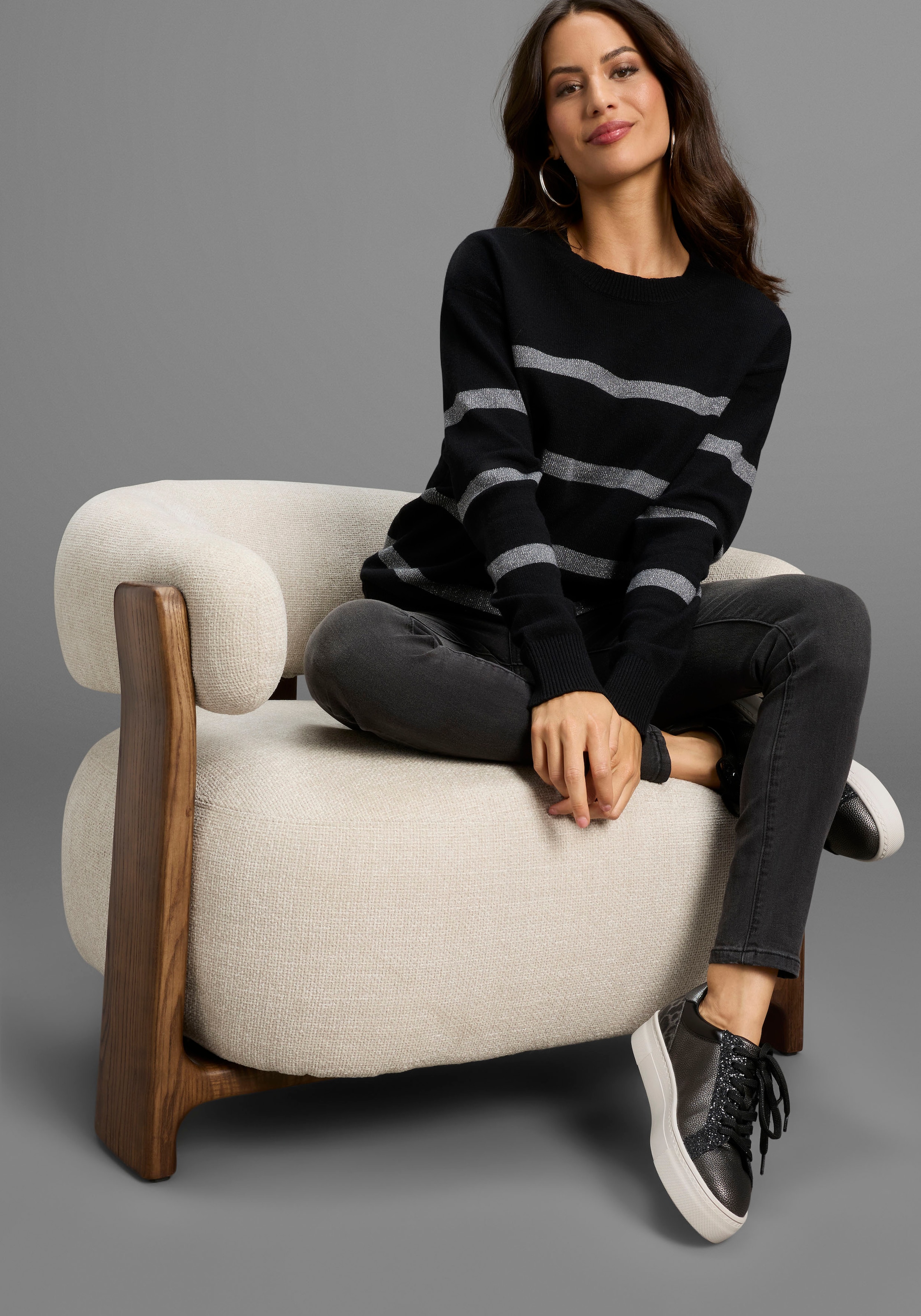 Laura Scott Strickpullover X-MAS Edition mit Glitzernden Streifen