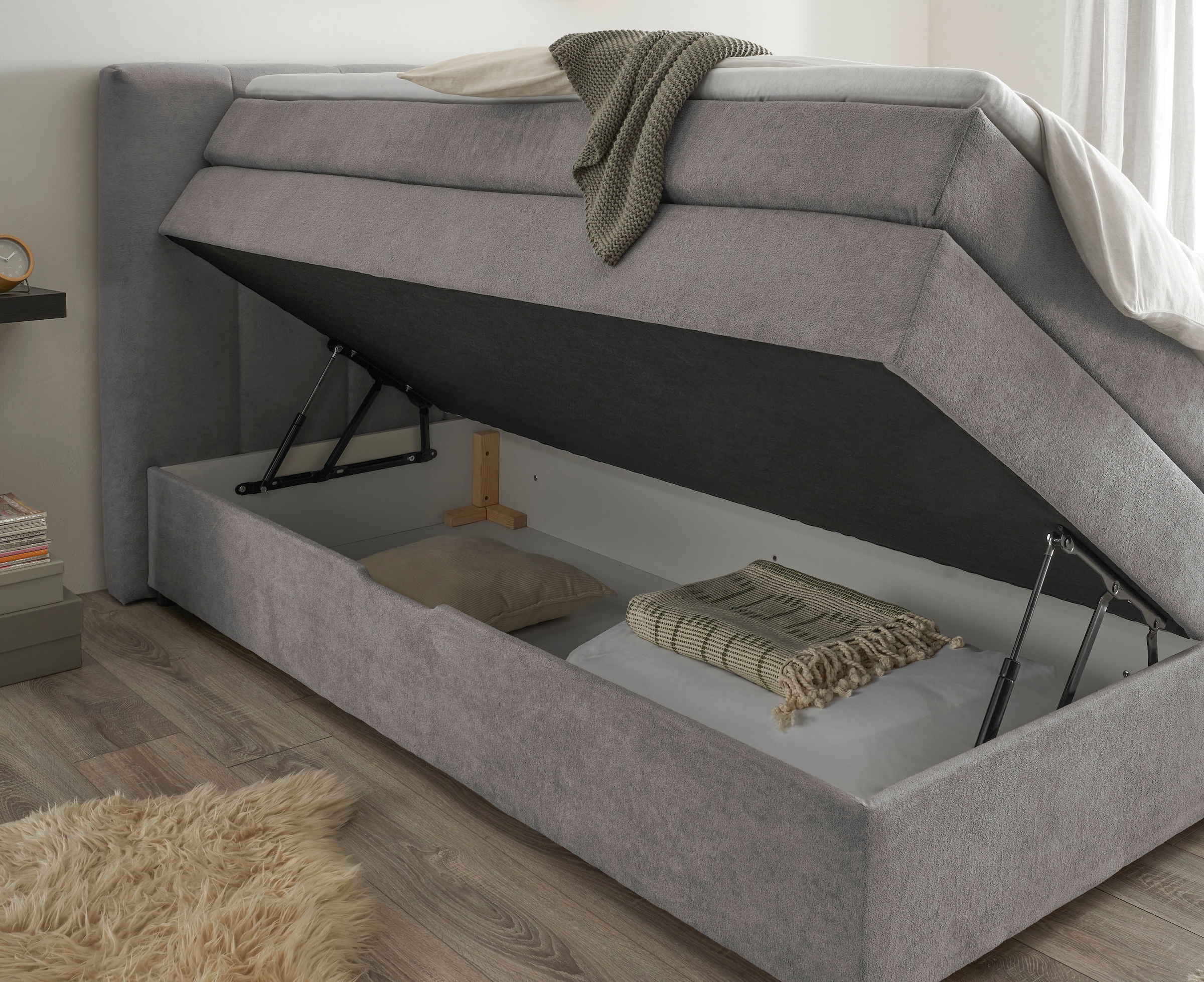 ED EXCITING DESIGN Boxspringbett »Pescara in der Breite 180cm, inkl. Bettkasten« inkl. Tonnentaschen-Federkernmatratze & Komfortschaum-Topper