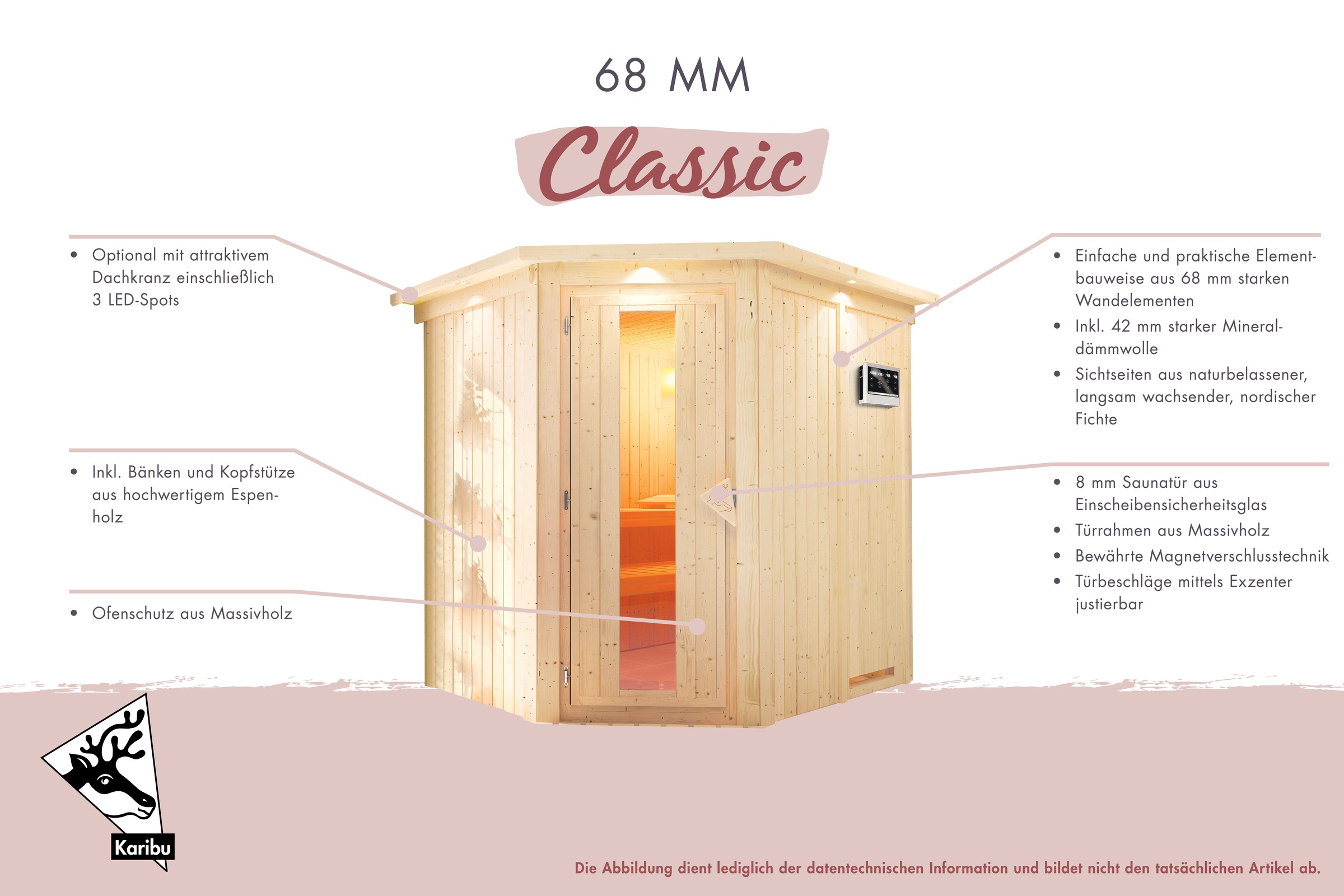 Karibu Sauna »»Liyah« mit Klarglastür naturbelassen«, in verschiedenen Ausführungen erhältlich
