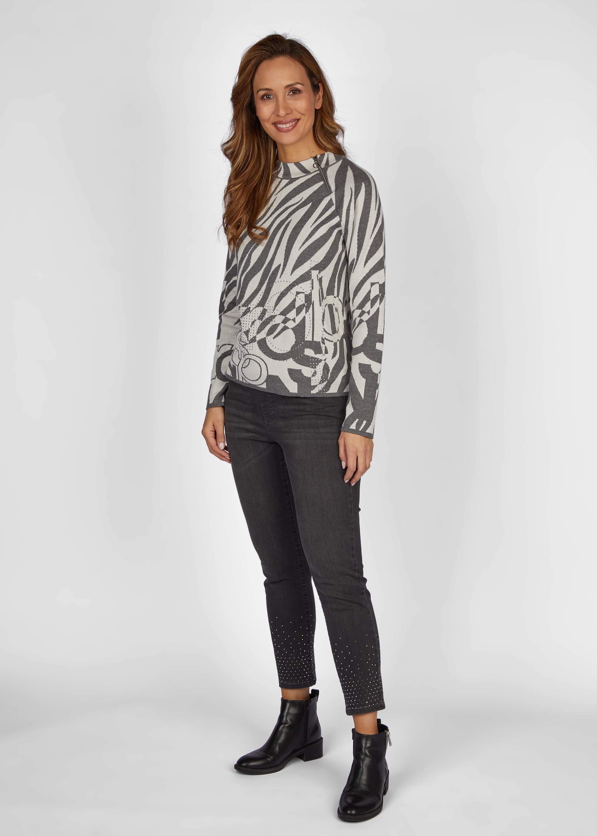 Rabe Stehkragenpullover, mit abstraktem Allover-Design