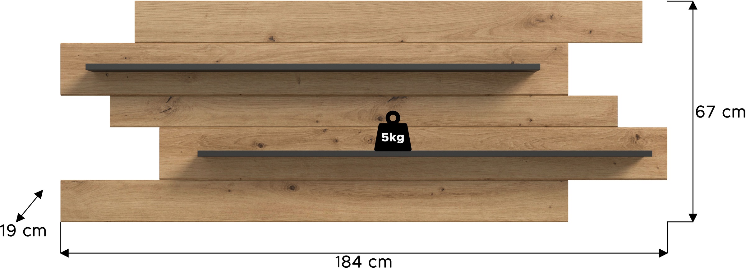 INOSIGN Wandboard »REHAT, Breite 180cm, inkl. 2 Ablageböden«, (1 St.), Wandregal, Wandpaneel, Regal, Paneel, Ablageboard